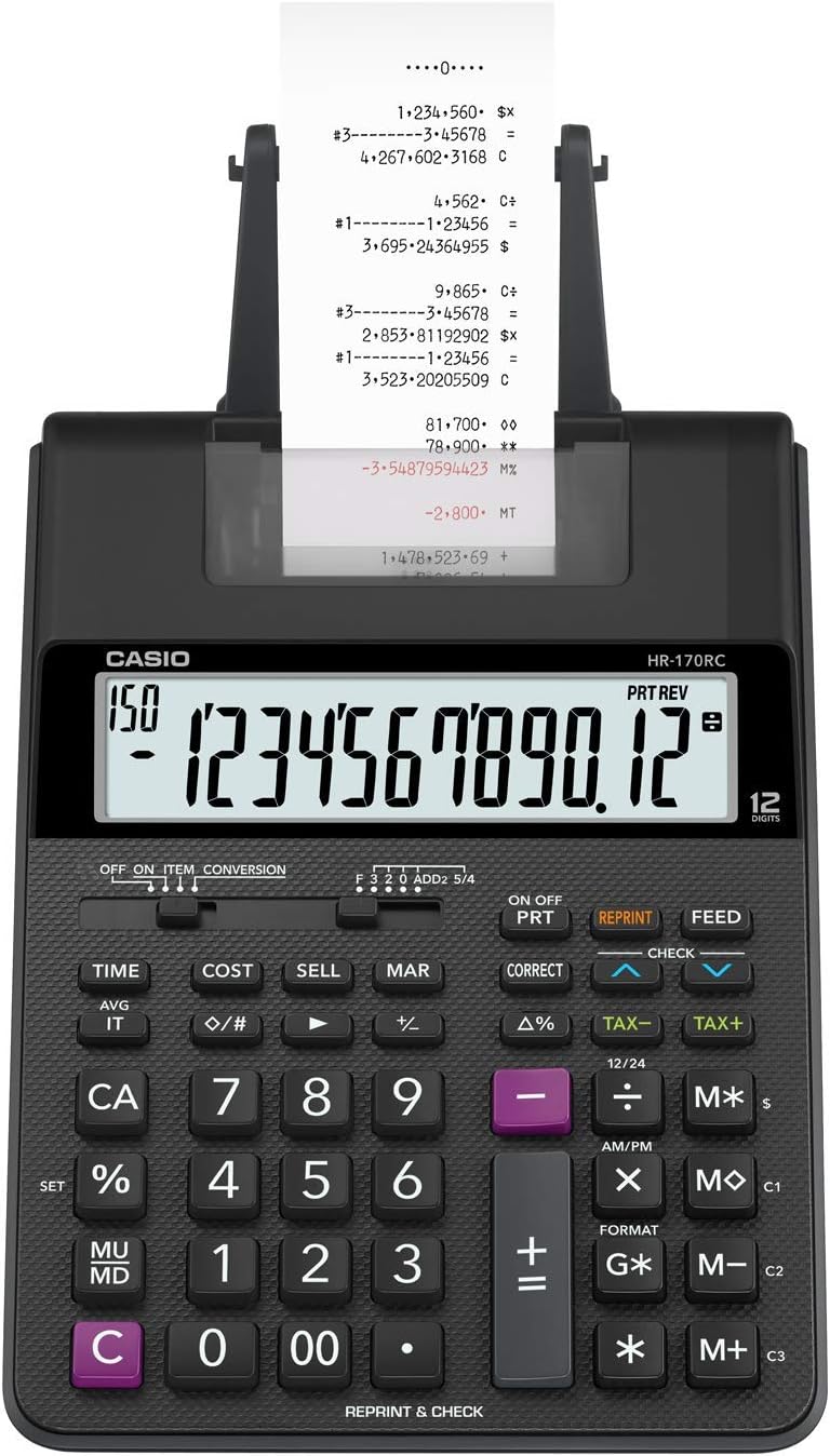 Casio HR-170RC Plus – Mini Desktop Printing Calculator | Check & Correct, Cost/Sell/Margin, Dual-Color Print | Ideal for Taxes, Bookkeeping & Accounting Tasks, Assorted Colors