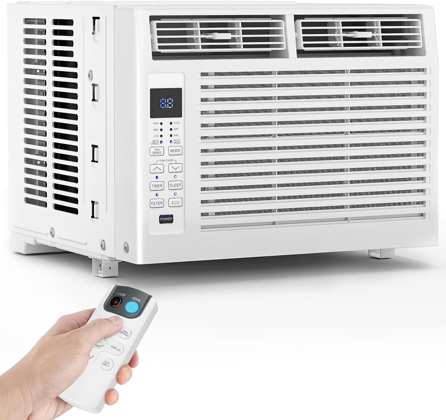 6000 BTU Window Air Conditioner Cool up to 250 Sq. Ft., Ultra-Quiet, Compact-size, Washable and Reusable Filter, Remote Control, 6 in 1 Energy Saving Window AC Unit Fits Small Bedroom, Home, Office