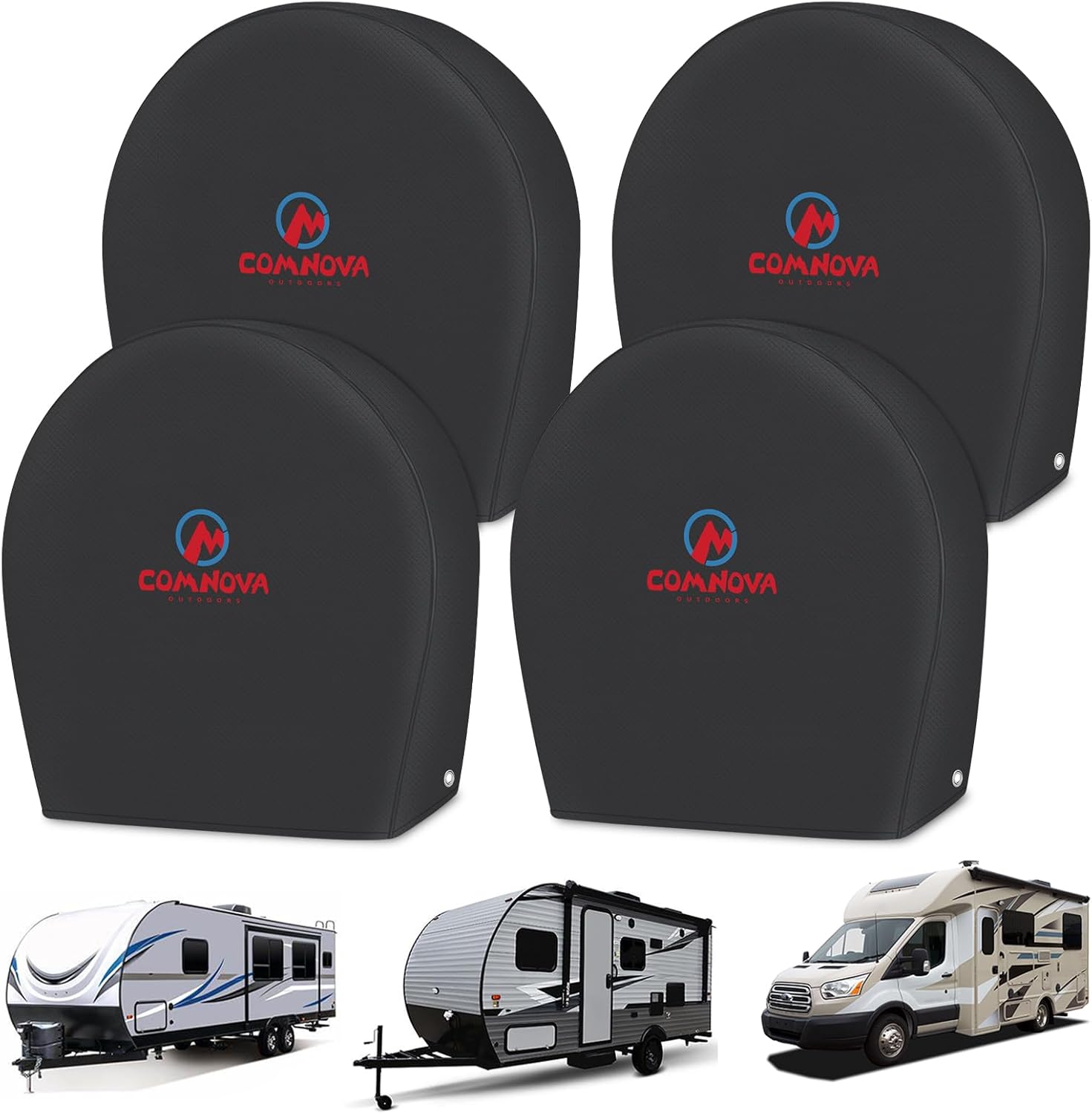 Comnova RV Tire Covers 4 Pack - 600D Tough Tire Wheel Cover Protector for RV, Truck, SUV, Trailer, Camper, Boat and Van, Heavy Duty & Waterproof Tire Cover, Fits Tire Diameters 33-35 Inch