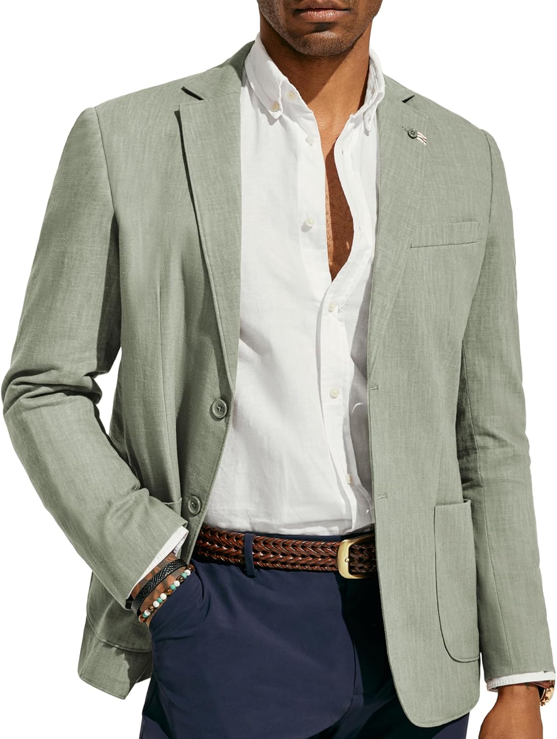 PJ PAUL JONES Mens Casual Blazer Lightweight Linen Sport Coat 2 Button Unlined Suit Jackets