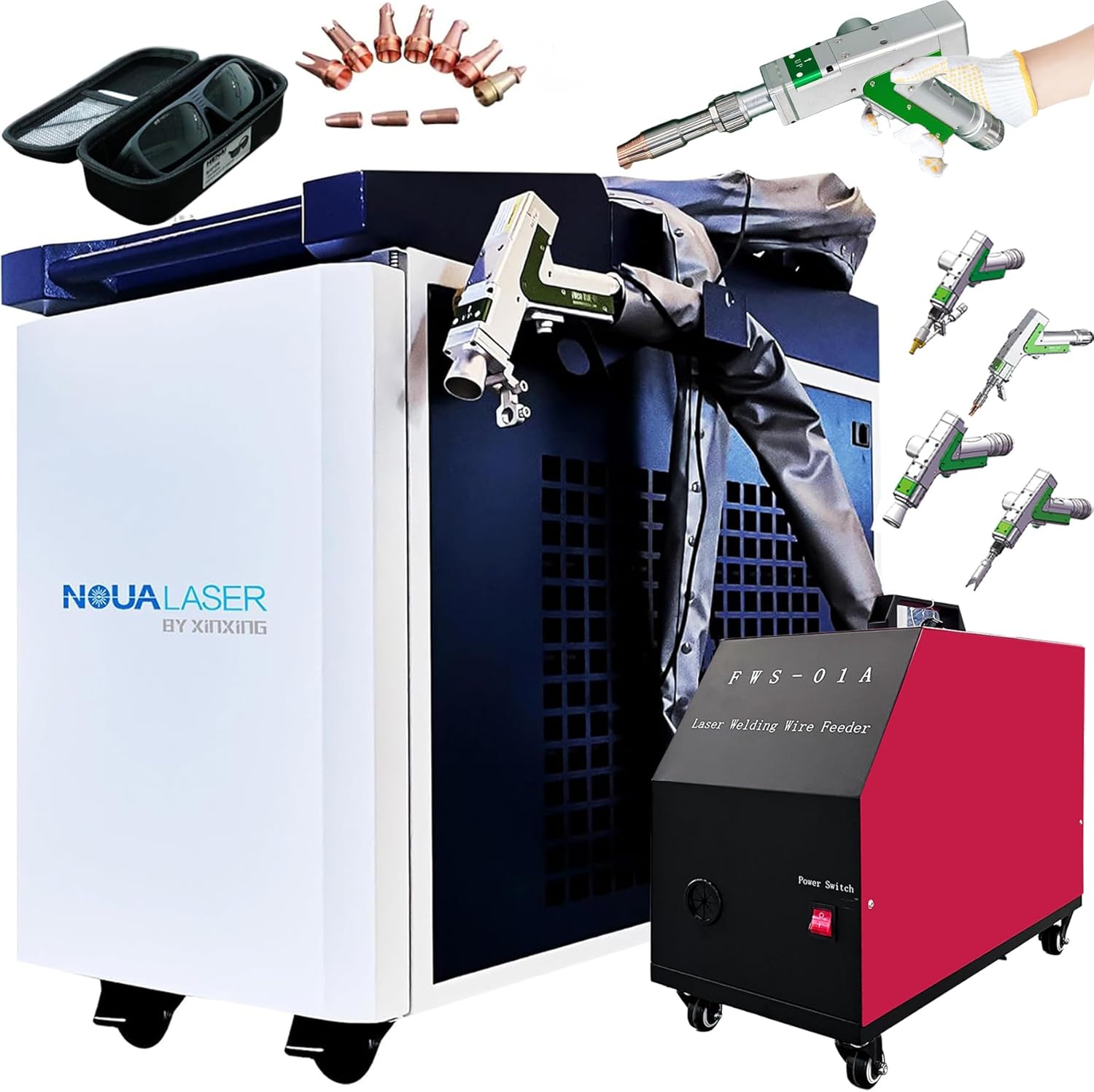 Double Wobble 2000W 4-In-1 Laser Welding Machine, Handheld Fiber Laser Welder Cutter Rust Removal Cleaner for Metal(0.2-6mm), Continuous Work & Easy to Operate, Auto Wire Feeder, Industrial&Home 220V