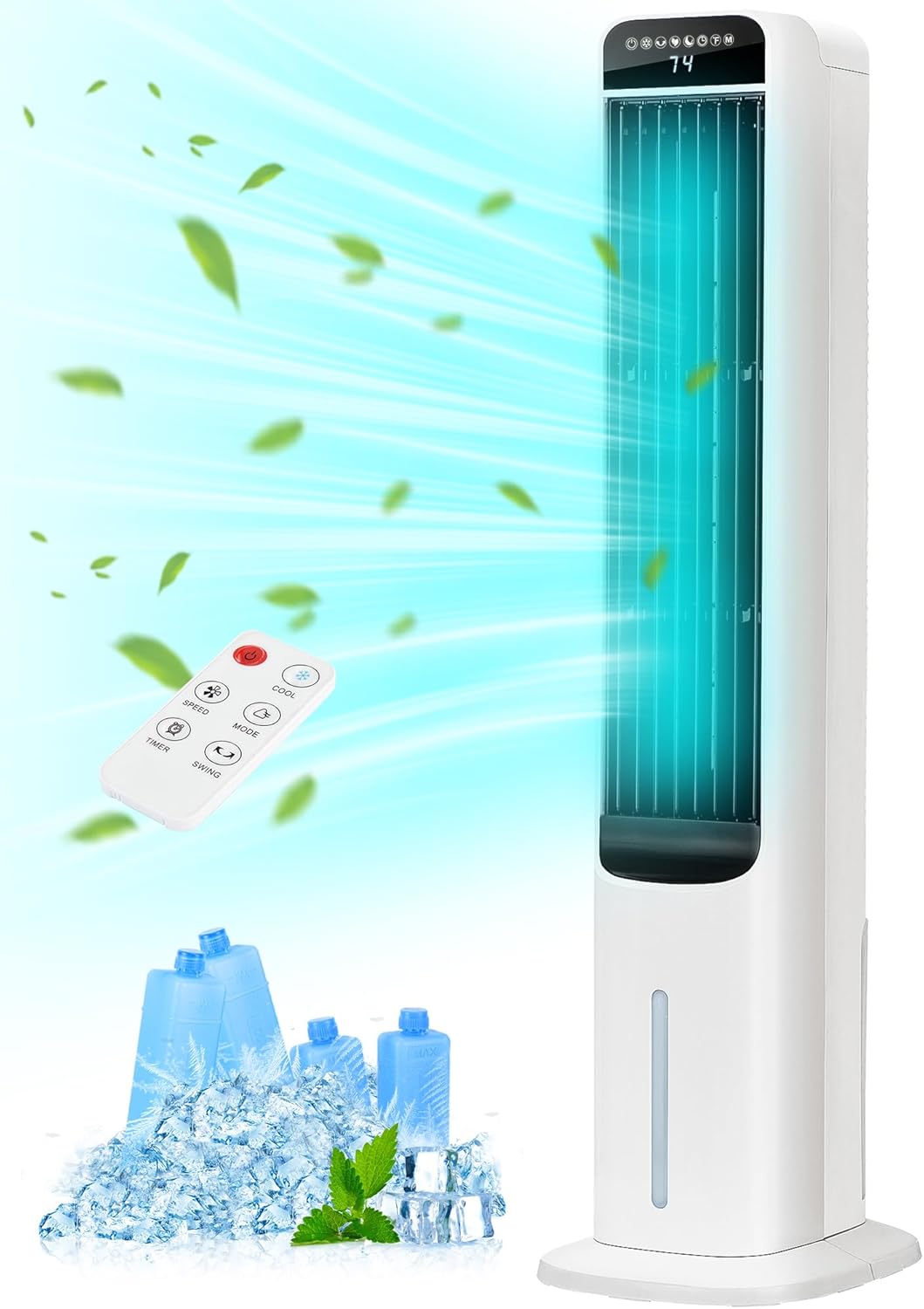 Windowless Portable Air Conditioners, 41" Cooling Fans that Blow Cold Air, Evaporative Air Cooler with 4Modes & 3Speeds, 12H Timer, Remote, 120° Oscillation, Tower Swamp Cooler for Bedroom