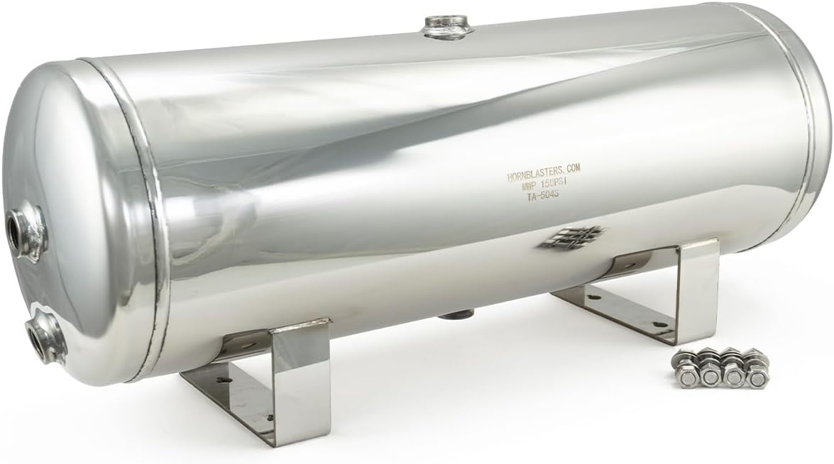 HornBlasters Stainless Steel 5-Gallon (19 Liters) 6 Port Air Tank - (Four 1/2" Ports & Two 1/4" Ports)