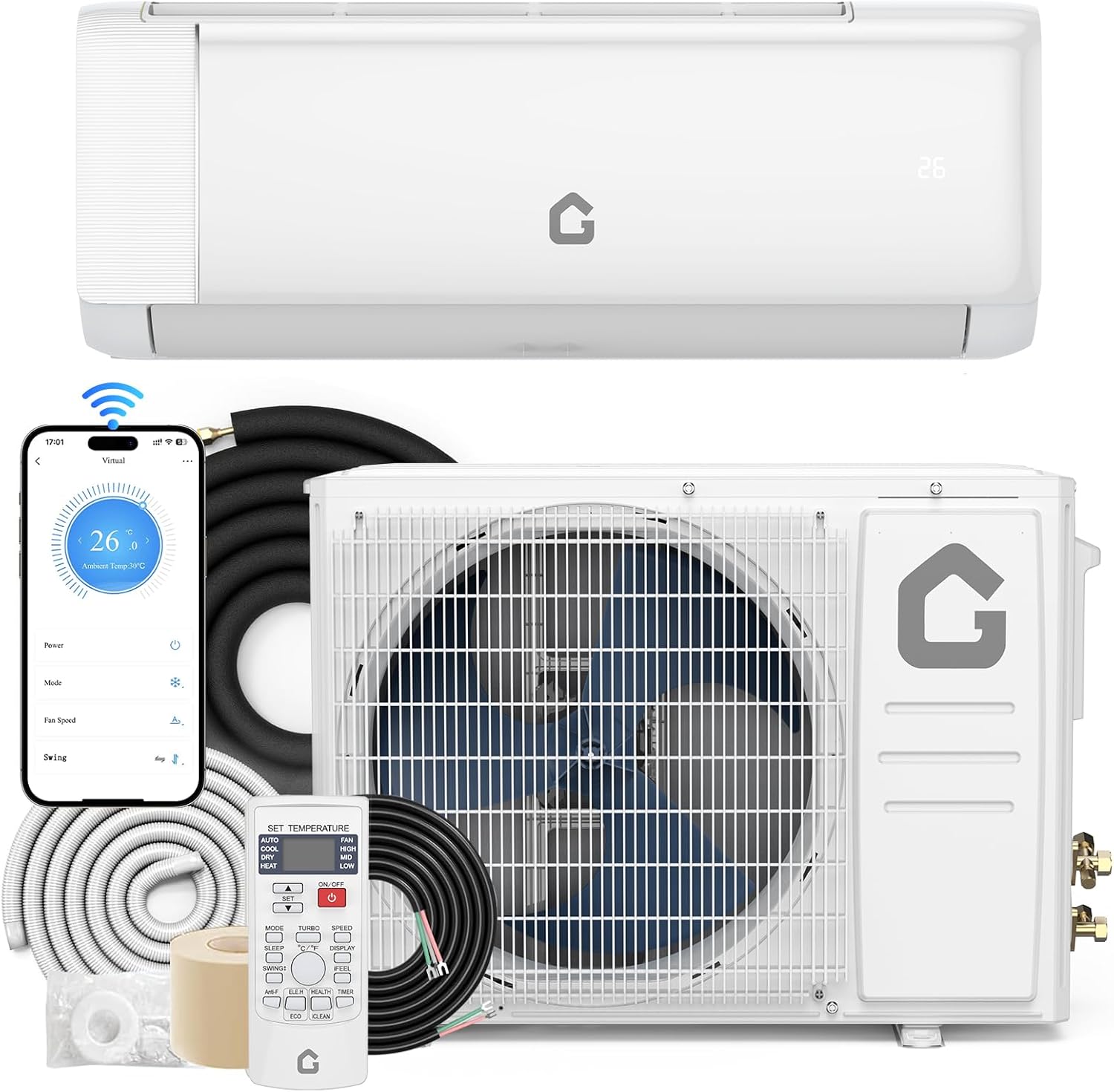 19 SEER2 Mini Split AC, 230V 24000 BTU Mini Split Heating and Coolings up to 1500, Inverter Mini Split System w/Wifi,Remote Control, Low Nosie,Mini Split Air Conditioner for Home