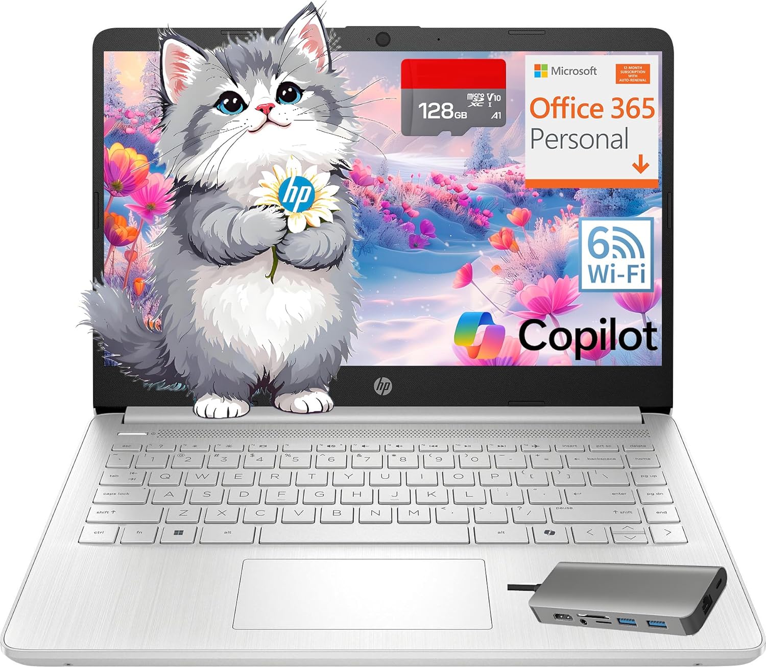 HP Essential Laptop Computer for Home & Student with Office 365, 2026 Edition, 128GB Storage- Intel Processor - LED Display, 128GB Docking Station, Portable Design, Copilot AI, Windows 11 S
