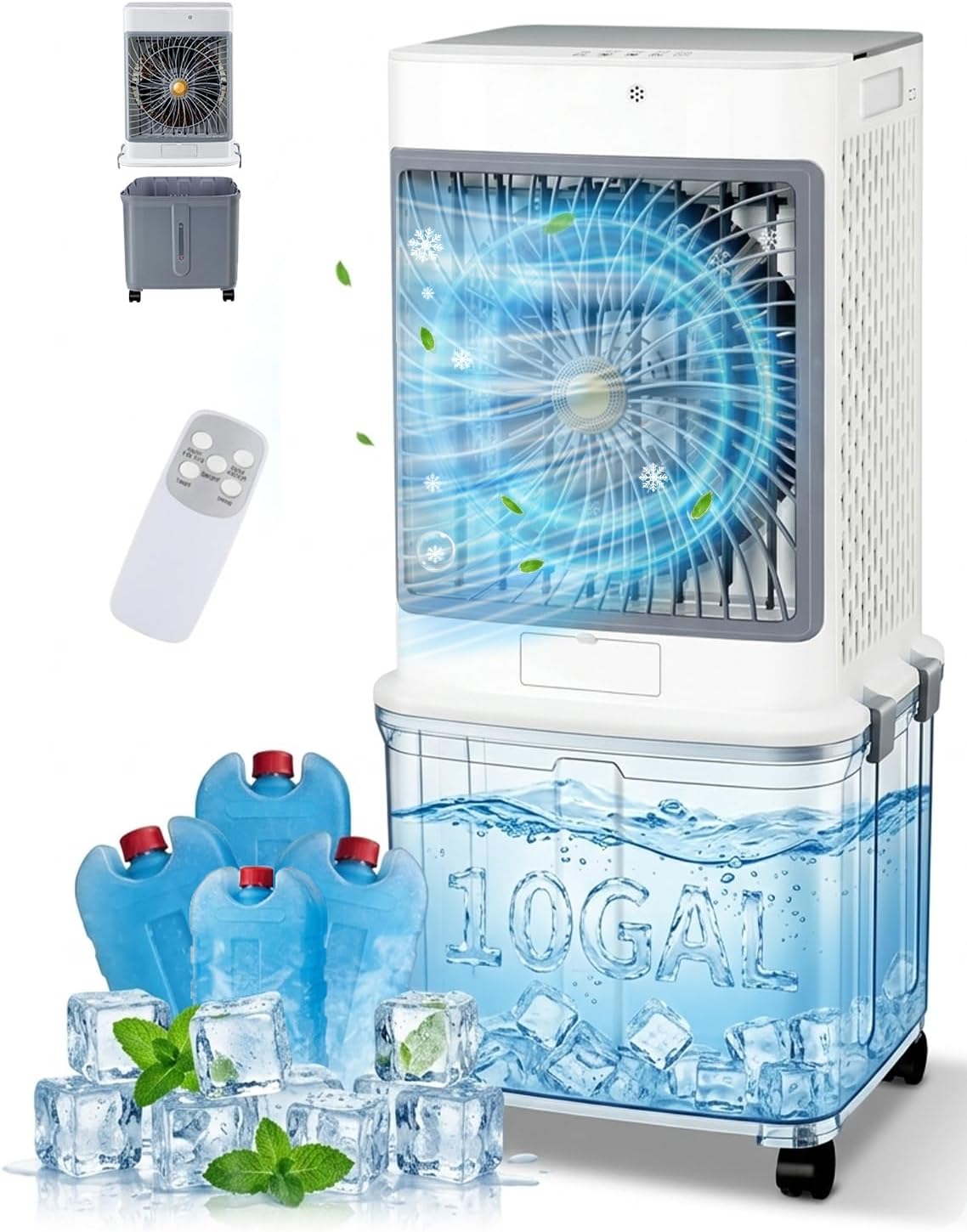 Portable Air Conditioners, Swamp Cooler Portable AC Unit for Room,Windowless Cooling Fan That Blow Cold Air with 10GAL Detachable Tank,Evaporative Air Cooler for Outdoor Indoor Garage Restaurant Patio