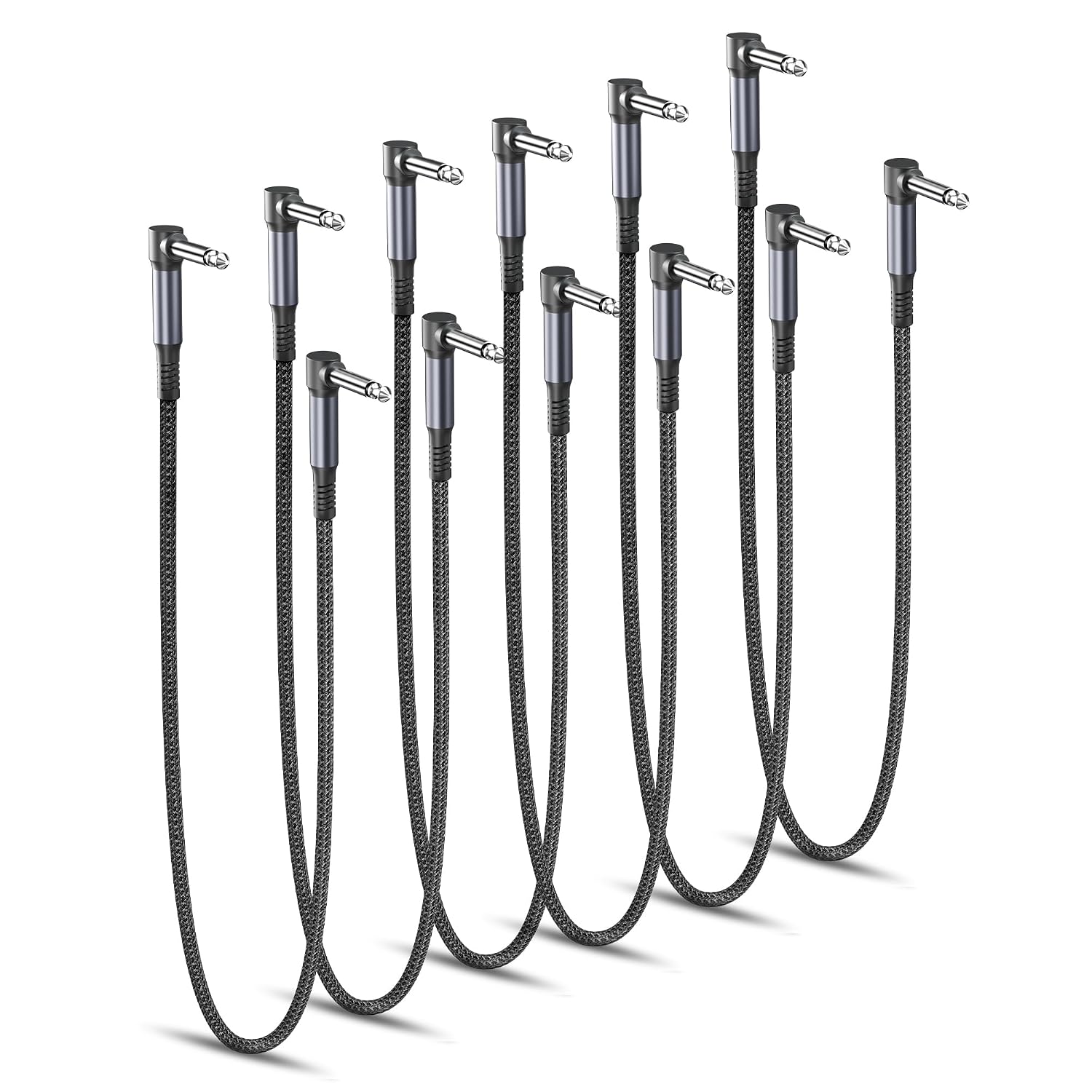 Guitar Patch Cables 12-Inch 6-Pack,6.35MM Effects Pedal Board Cord,Nylon Braided 1/4 Right-Angle Instrument Audio Cable,Pedalboard Connector TS Copper Wire for Amp/Amplifier,Mixer,Electric Bass