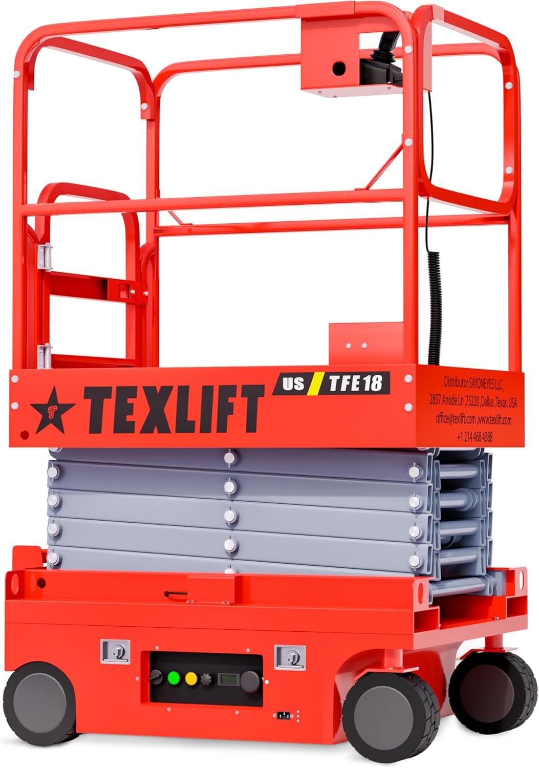 Full Electric Self-Propelled Scissor Lift – Hydraulic Mobile Lifter Aerial Work Platform Height 18 Feet Overall Height 25 Feet – Portable Man Lift Table for Home and Commercial Use - (US-TFE18)