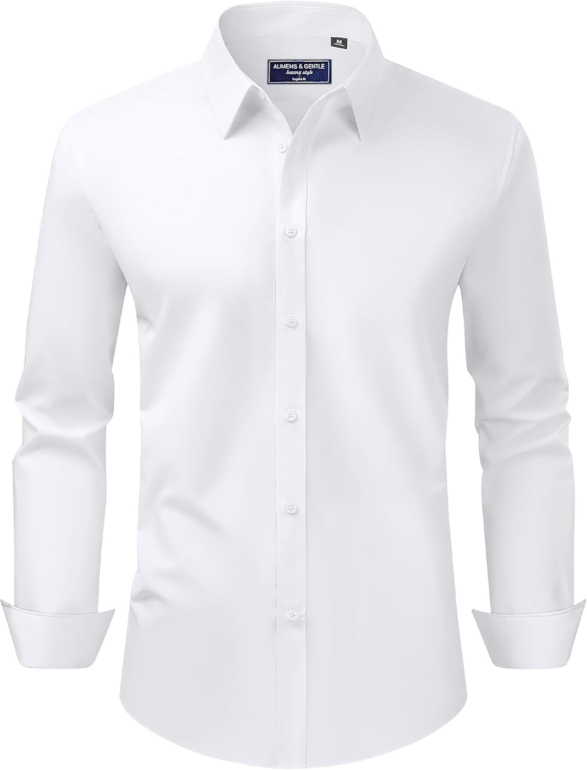 Alimens & Gentle Men's Dress Shirt Regular Fit Stretch Stain Shield Long Sleeve Solid Business Wedding Button Down Shirts