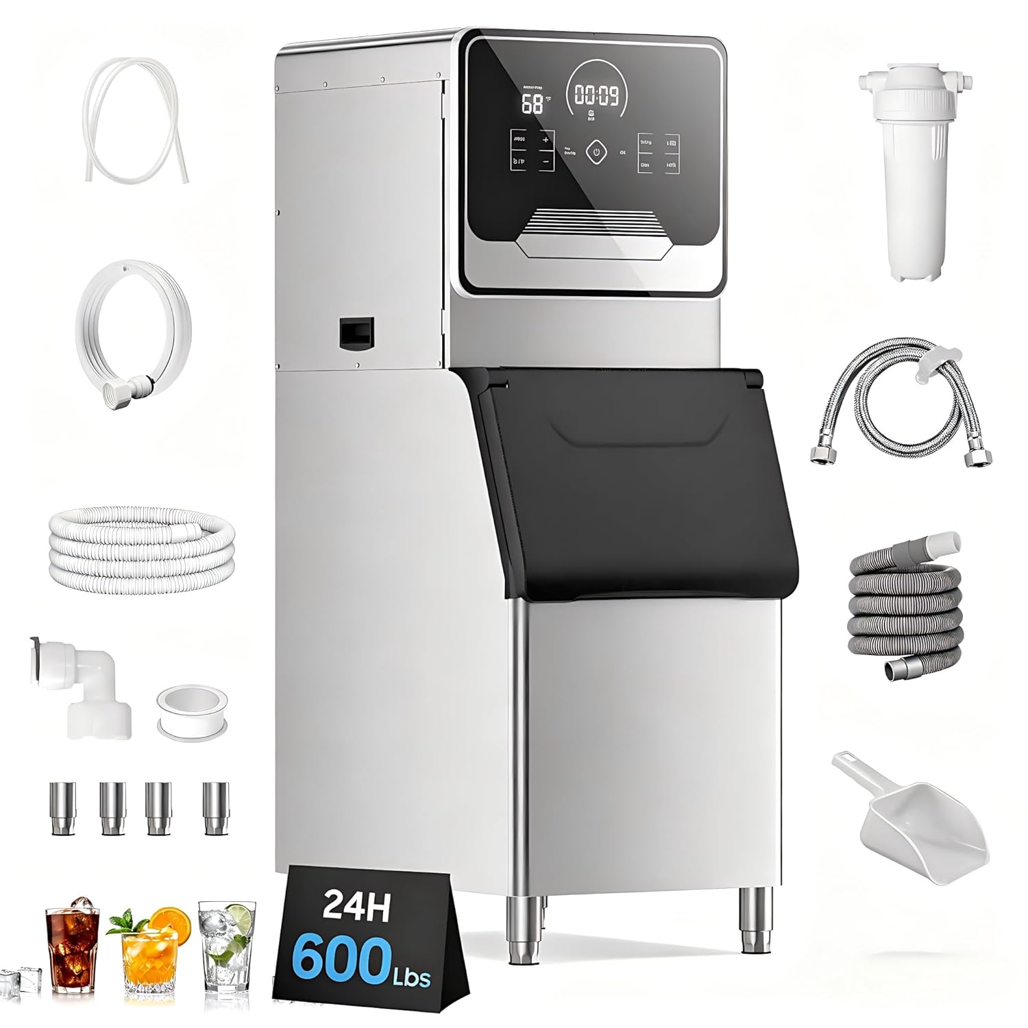 5-Year Limited Warranty Commercial Ice Maker Machine 600 Lbs/24H with 400LBS Large Storage Bin Ice Ready in Air Cooled Clear Cube Ice for Bar Business Cafe ETL (600 Lbs/24H)