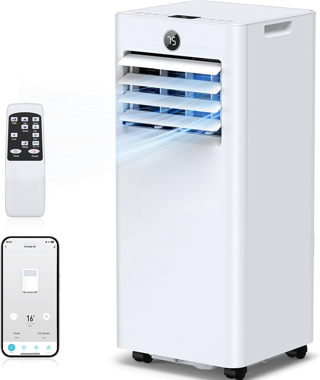 16,000 Btu Portable Air Conditioners for Large Rooms up to 750 Sq. Ft., 5-in-1 Smart WiFi AC Unit with APP, Fast Cooling, Dehumidifier, Fan, 36dB Sleep Mode 24H, Window Kits for Bedroom Home Office