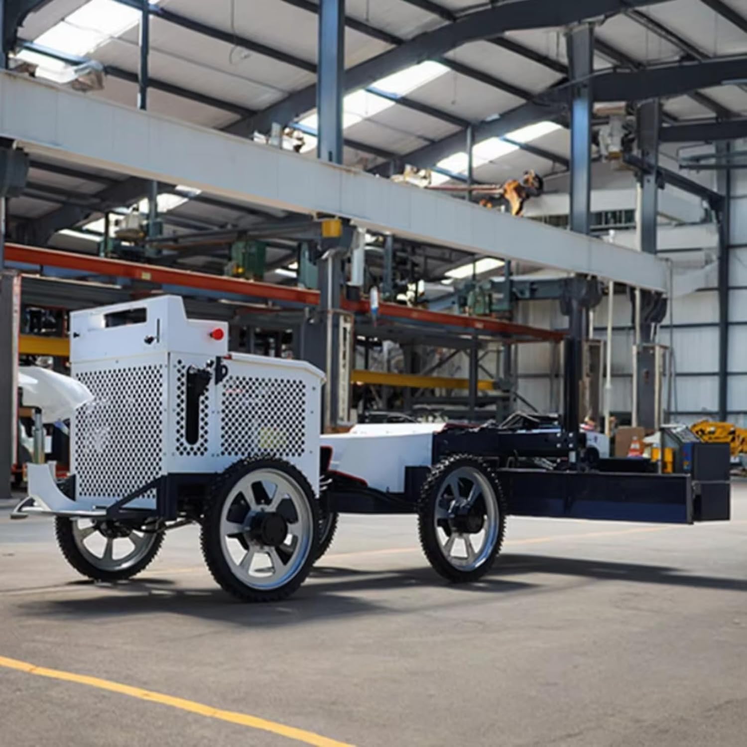 Superflat Flooring Leveler Machinery, Telescopic Boom-Style Concrete Paving Equipment, High-Precision Drive-on Vibratory Screed Grader for Industrial Slab Construction