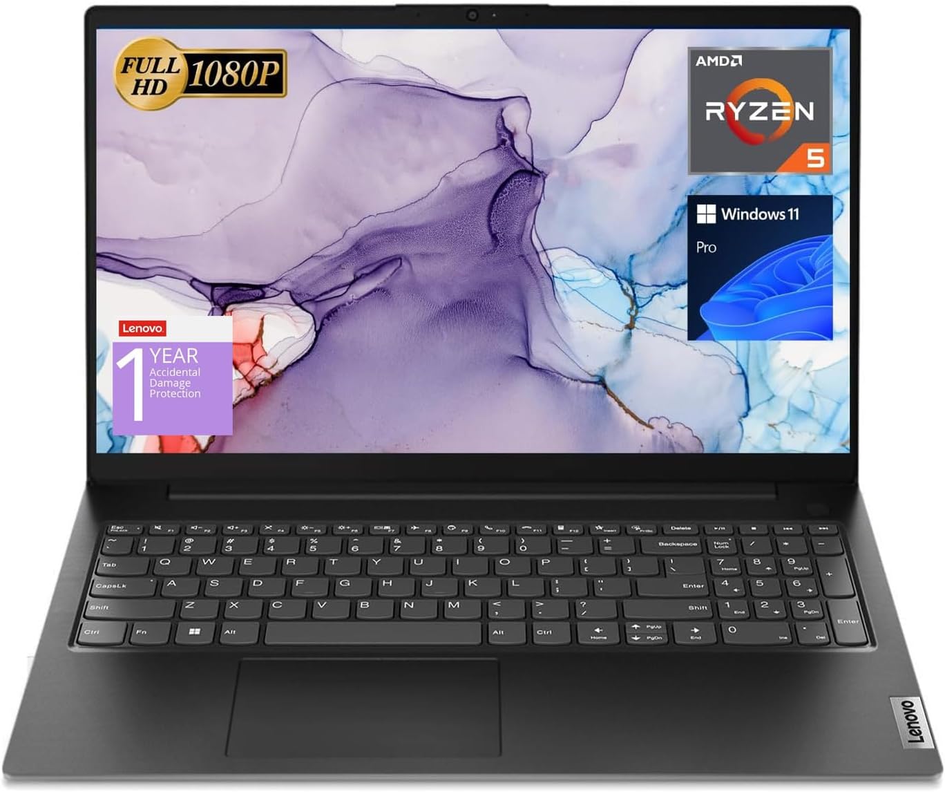 Lenovo V15 Laptop, 15.6" FHD Display, AMD Ryzen 5 5500U Hexa-core Processor (Beat Intel i7-1065G7), 16GB RAM, 512GB SSD, HDMI, RJ45, Numeric Keypad, Wi-Fi, Windows 11 Pro, Black