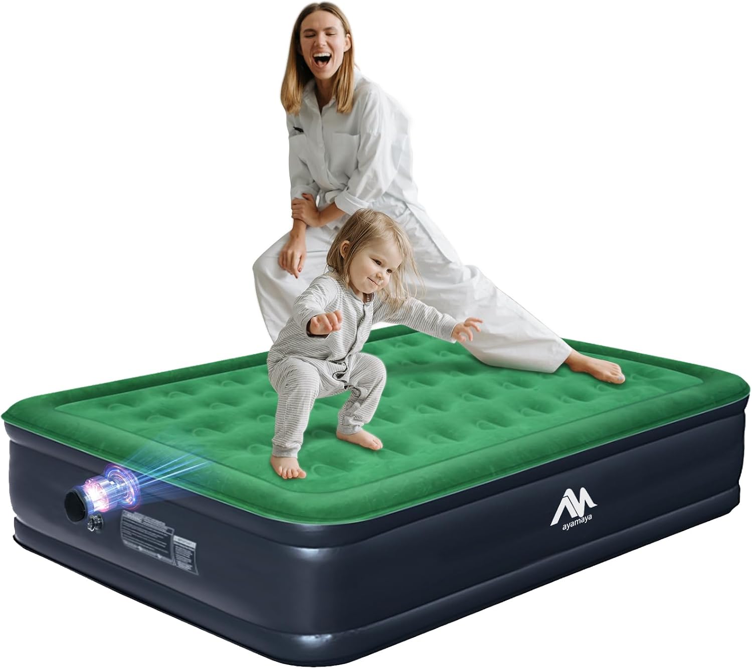 AYAMAYA Queen Camping Air Mattress with Built-In & Detachable Electric Pump -Portable 16 Inch Luxury Double High Inflatable Airbed,Self Inflating Air Mattress,No Power Outlet Needed for Camping & Home