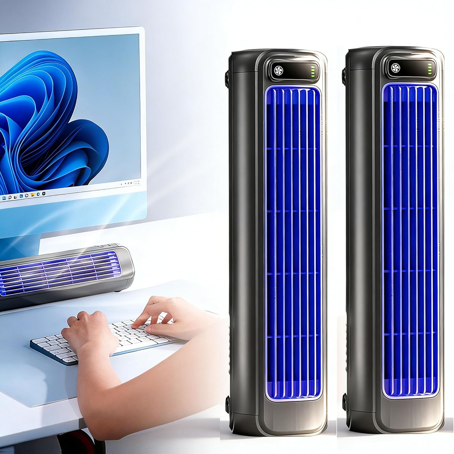 2026 New Summer Cooling Ace Portable Air conditioner, Rapid Cooling Fan with 3 Speeds & LED Touch Screen, USB Charging Tower Fan for Bedroom Office Home (Grey*2)