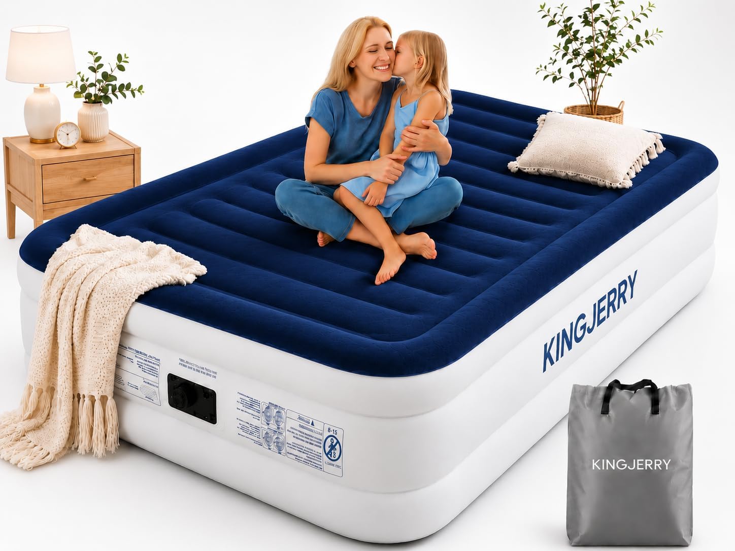 KINGJERRY Twin XL Air Mattress with Built-in Pump, 18" Raised Comfort, Upgraded 80" Length, Dual-Layer Leakproof, Support 500 lbs, 2 Min Inflation, Inflatable Blow-up Bed for Home Camping Guests