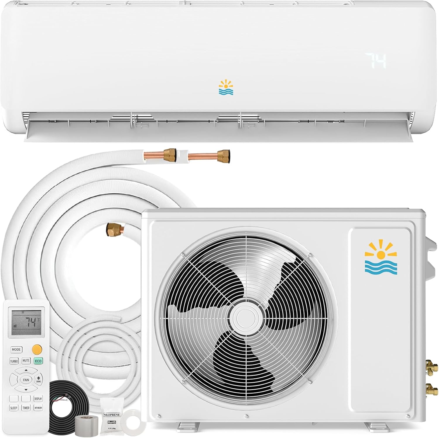 12000 BTU Mini Split Ac/Heating System, Ductless Inverter Heat Pump System, 19 SEER2 Energy Efficient AC Unit, 115V Cooling & Heating for Rooms up to 750 Sq.Ft