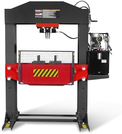 150 Ton H-Frame Electric Hydraulic Shop Press with Double-Acting Cylinder & Chain-Driven Table Lift, 110V Motor, Fully Welded Steel Frame, Safety Guard, HSP150E
