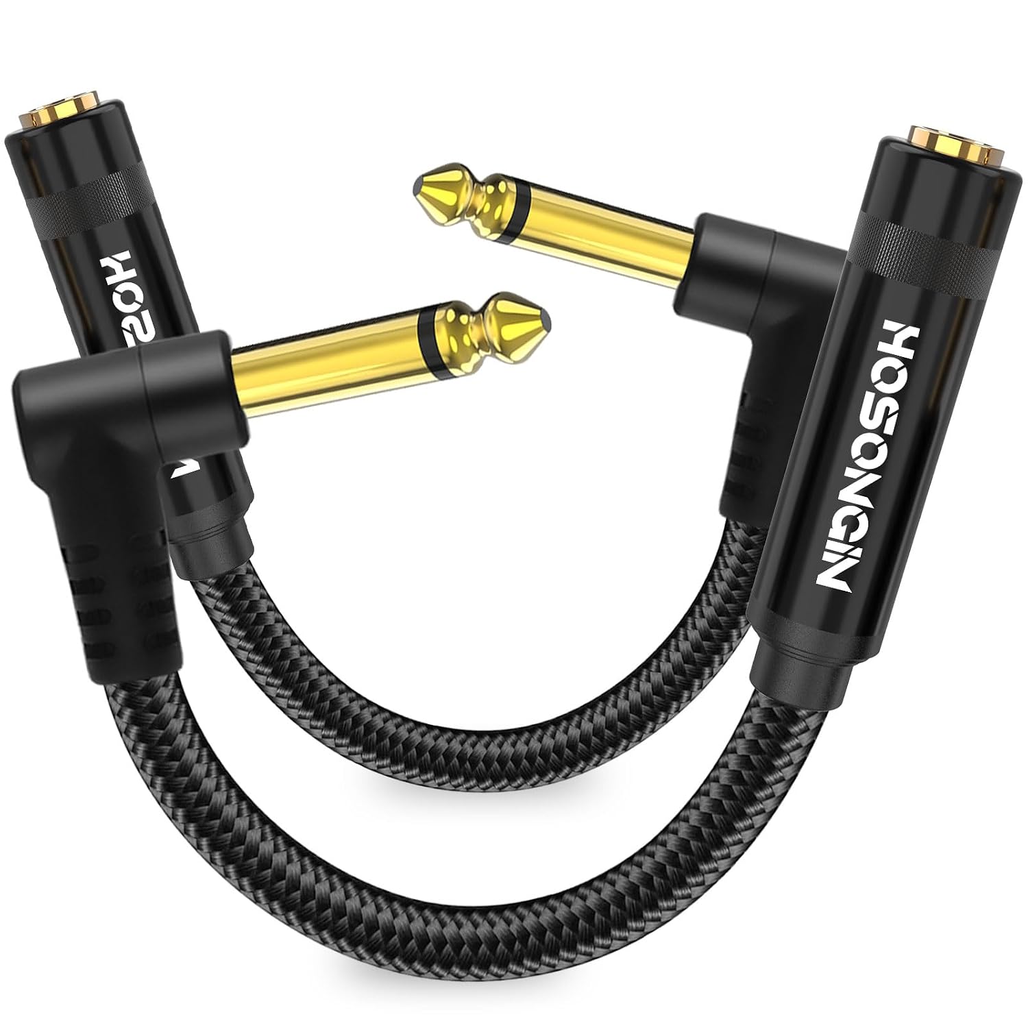 Premium 1/4" Right Angle TS Male to TS Female Adapter - Gold-Plated, Aluminum Alloy, High-Fidelity Sound, 2-Pack for Guitars, Amplifiers & Audio Devices