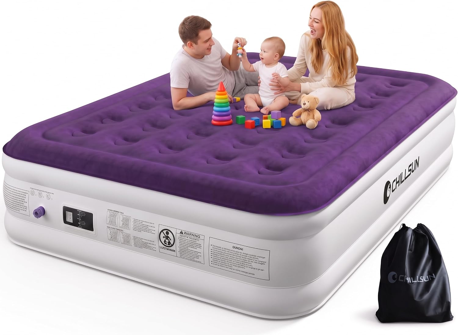 CHILLSUN Queen Air Mattress, Built-in Pump, 18 Inch Raised, 650 lb Max