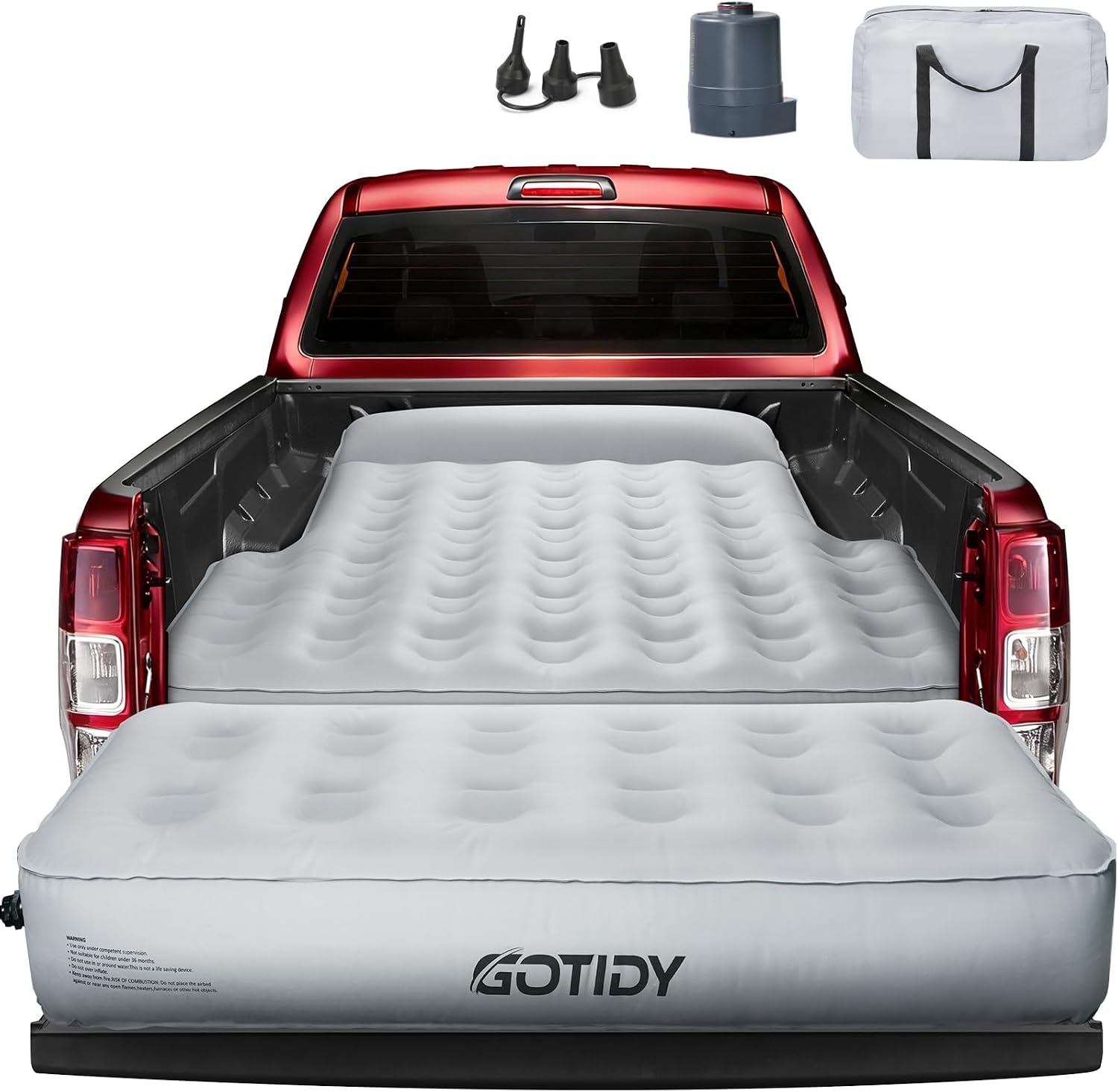 Truck Bed Mattress 5-5.5ft for Mid-Size Pickup, Fabric Texture Truck Bed Air Mattress with Tailgate Extender​,Customized for Tacoma/Gladiator/Colorado, with Detachable Air Pump, for Truck Bed Camping