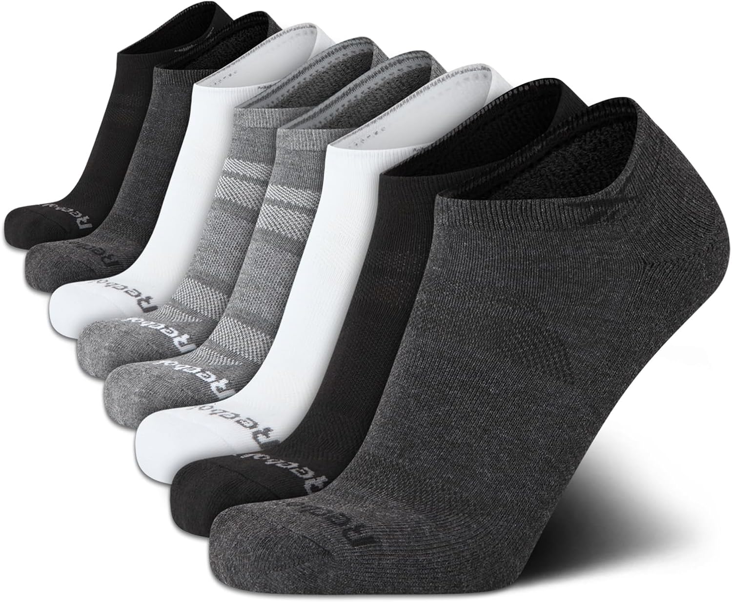 Reebok Mens Low Cut Socks - 8 Pack Stretch Performance Basic No Show - Flat Athletic Socks for Men (Shoe Size 6-12.5)
