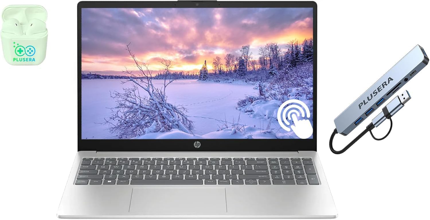 HP 15.6" Touchscreen Business Laptop, 32GB RAM 1.5TB Storage (1TB SSD+512GB Docking Station Set), 6-Cores Intel Core i3, Windows 11, PLUSERA Earphones, Silver