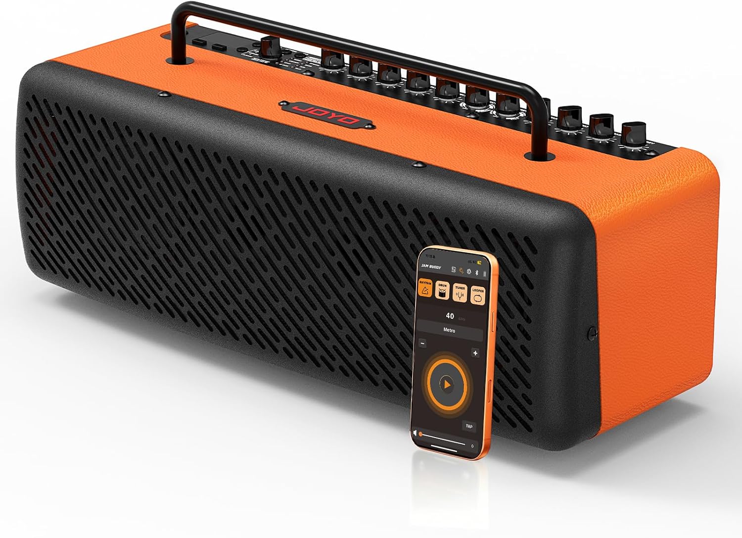 JOYO 40W Desktop Amp for Acoustic/Electric/Bass Guitar & Mic Live Streaming & Studio Recording with 52 Amp Sims & 49 FX, XLR+48V, Looper, Drum Machine, Wireless Receiver & App (JAM Buddy III Orange)