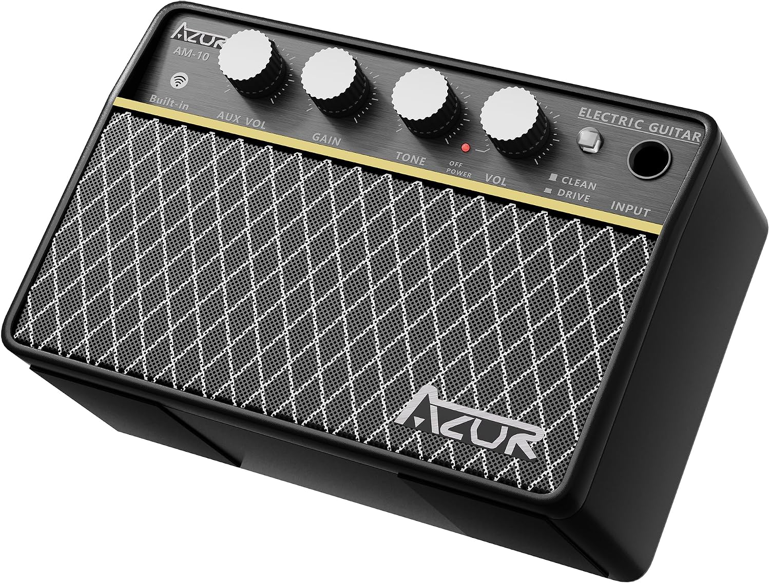 AZOR 10W Analog Mini Guitar Amp with 3.5mm AUX Input & Headphone Jack, USB-C Recharge Portable Electric Guitar Amplifier Clean Drive Tone, Low Latency Bluetooth, 6H Battery for Indoor Practice