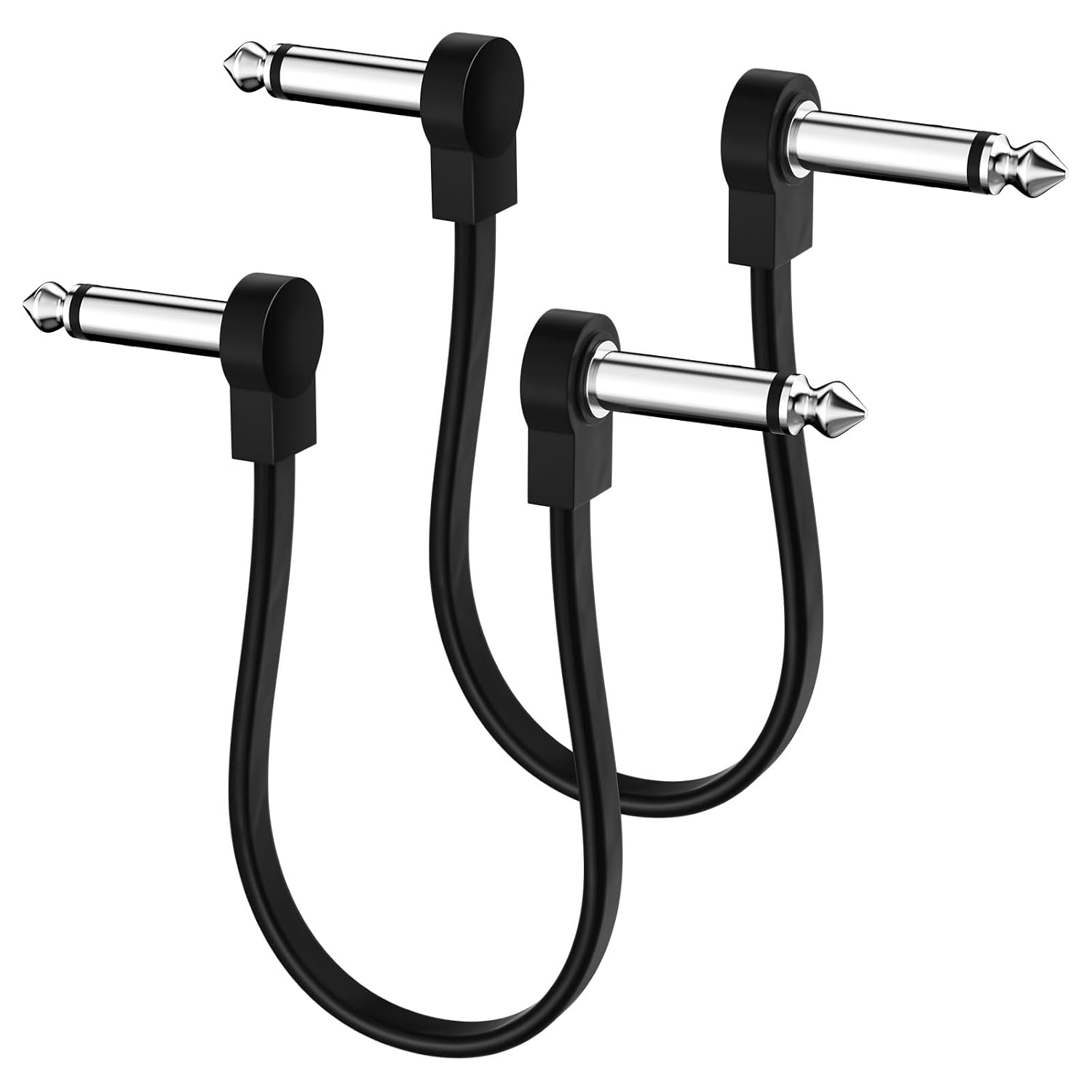 Professional 2 Pack 24 Inch Guitar Patch Cables, Noise Free and Long-Lasting Guitar Pedal Cable, Low Profile Save More Space Pedal Board Cables, Right Angle Flat Patch Cable, Black