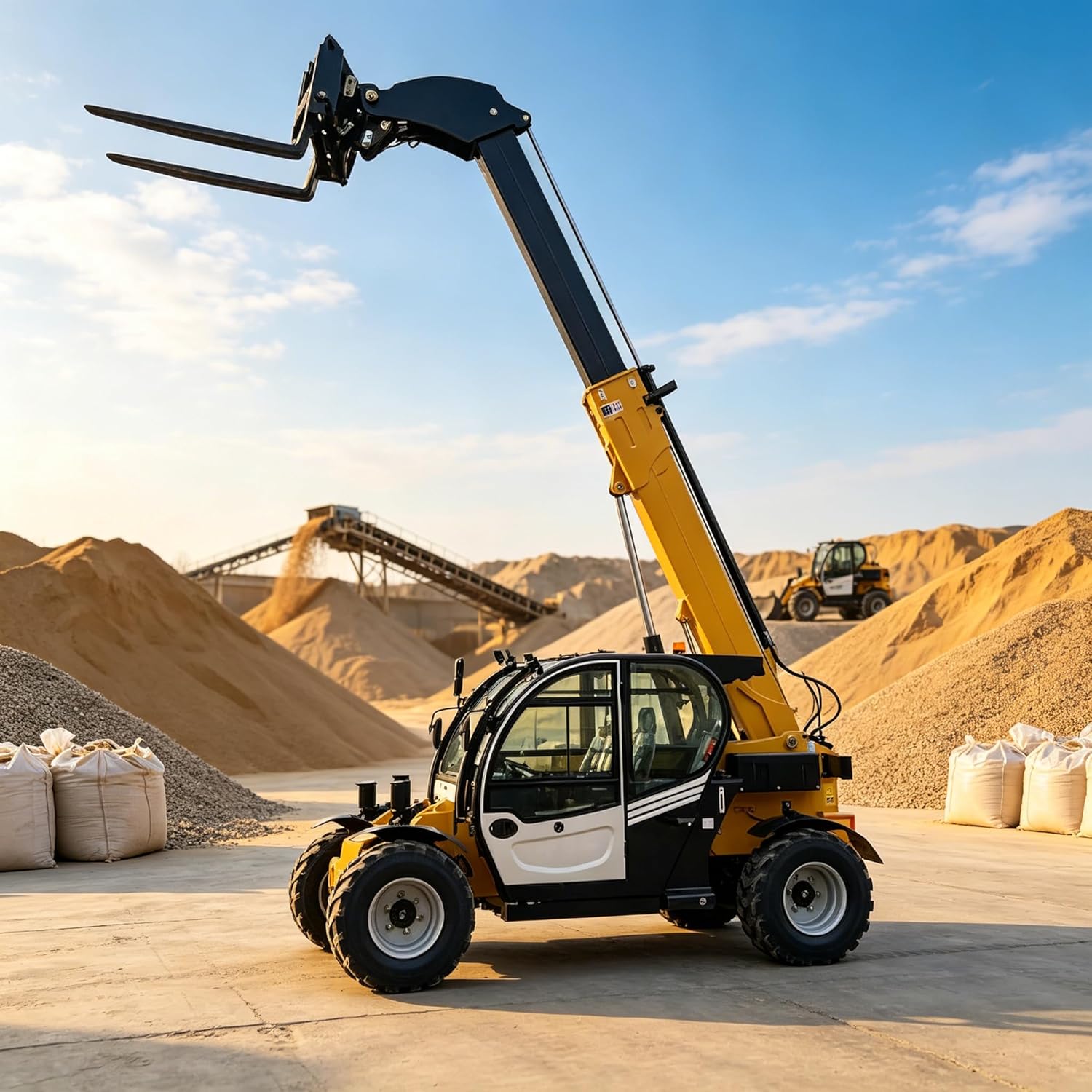 Forklift, 4WD Off-Road Heavy Duty Telehandler, Industrial Grade Telescopic Forklift, Quick-Attach Heavy-Duty Telescopic Boom Forklift Construction Equipment for Warehouse Farm Mining Landscaping