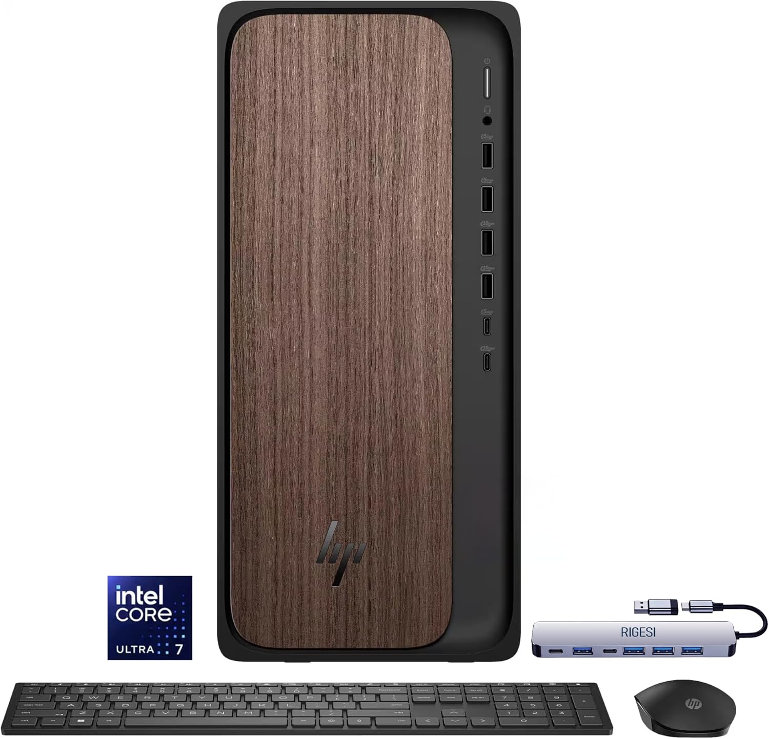 HP OmniDesk Desktop Computer – Intel Core Ultra 7 265, 16GB DDR5 1TB SSD, Sleek Dark Wood Design, AI-Ready Performance, Windows 11 Pro with Dockstation
