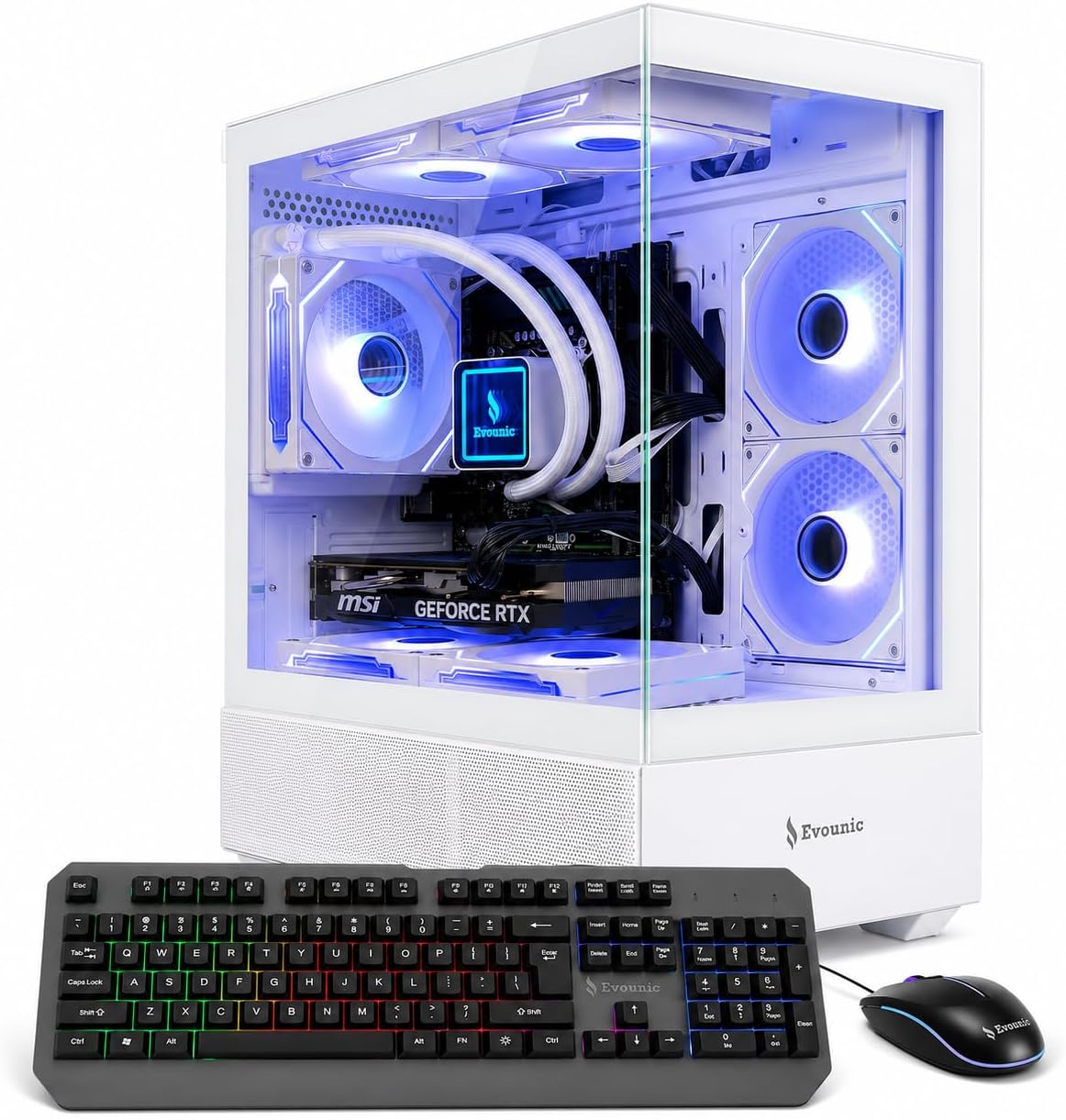 Gaming Desktop PC Computer Liquid Cooled – 12-Core Processor, GeForce RTX 4060 GDDR6, 64GB RAM, 512GB NVMe SSD + 1TB HDD, WiFi 6 & BT 5.4, 7× ARGB Fans, 650W PSU, Windows 11, RGB Keyboard & Mouse