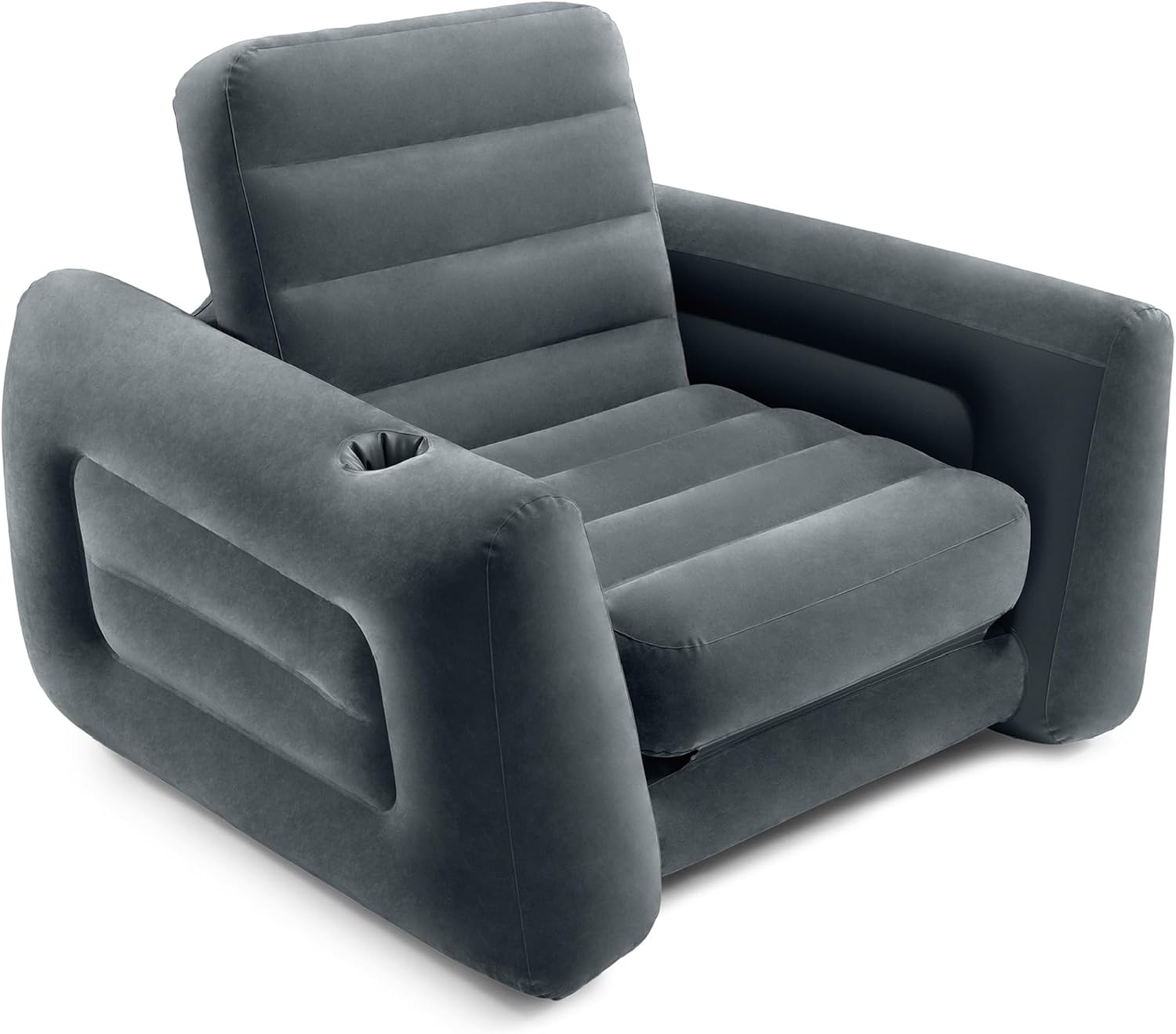 Intex 66551EP Inflatable Pull-Out Chair: Built-in Cupholder – Velvety Surface – 2-in-1 Valve – Folds Compactly – 88" x 46" x 26"