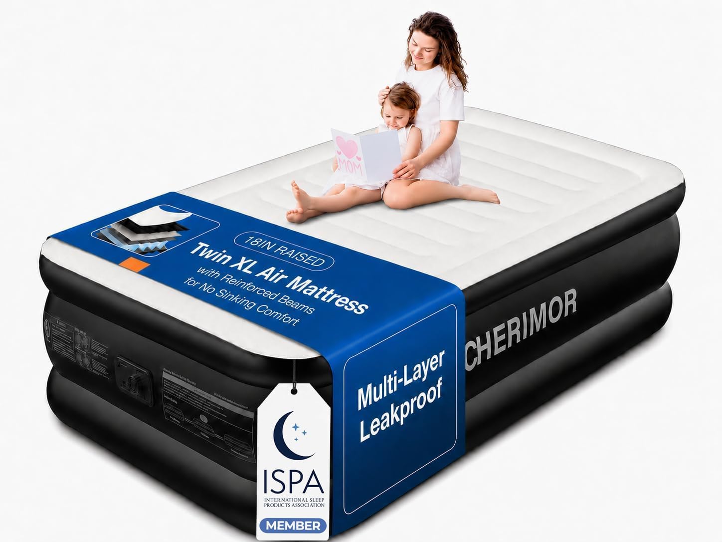 CHERIMOR Twin XL Air Mattress with Built in Pump, Upgraded 80" Extra Long Twin Size Air Mattress, Multi-Layer Leakproof & Support 500 lbs, 2-Min Fast Inflation, Blow Up Bed for Home Camping Guests
