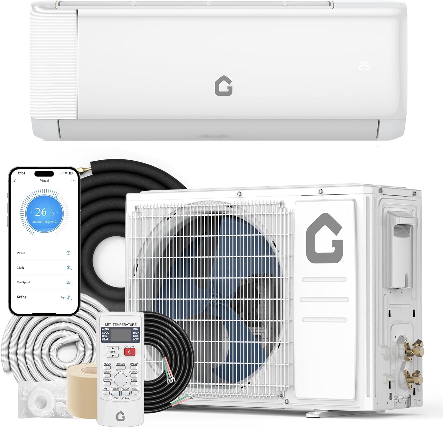 IDEALHOUSE 24,000 BTU Mini Split Air Conditioner and Heat Pump, 21 SEER2 Ultra Quiet 208-230V Ductless AC with WiFi & Alexa Control, Cools/Heats up to 1500 Sq.Ft, Easy Installation Kit