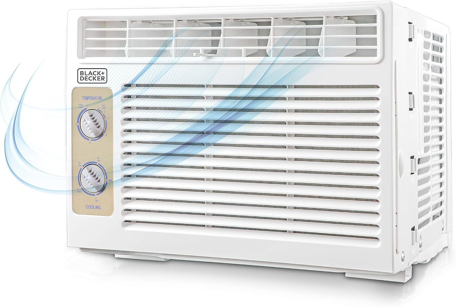 BLACK+DECKER Window Air Conditioner 5000 BTU, AC Window Unit Cools Up to 150 Square Feet, Window AC Unit with Mechanical Controls, Manual Fan Only and Cool Settings, BD05MWT6, White