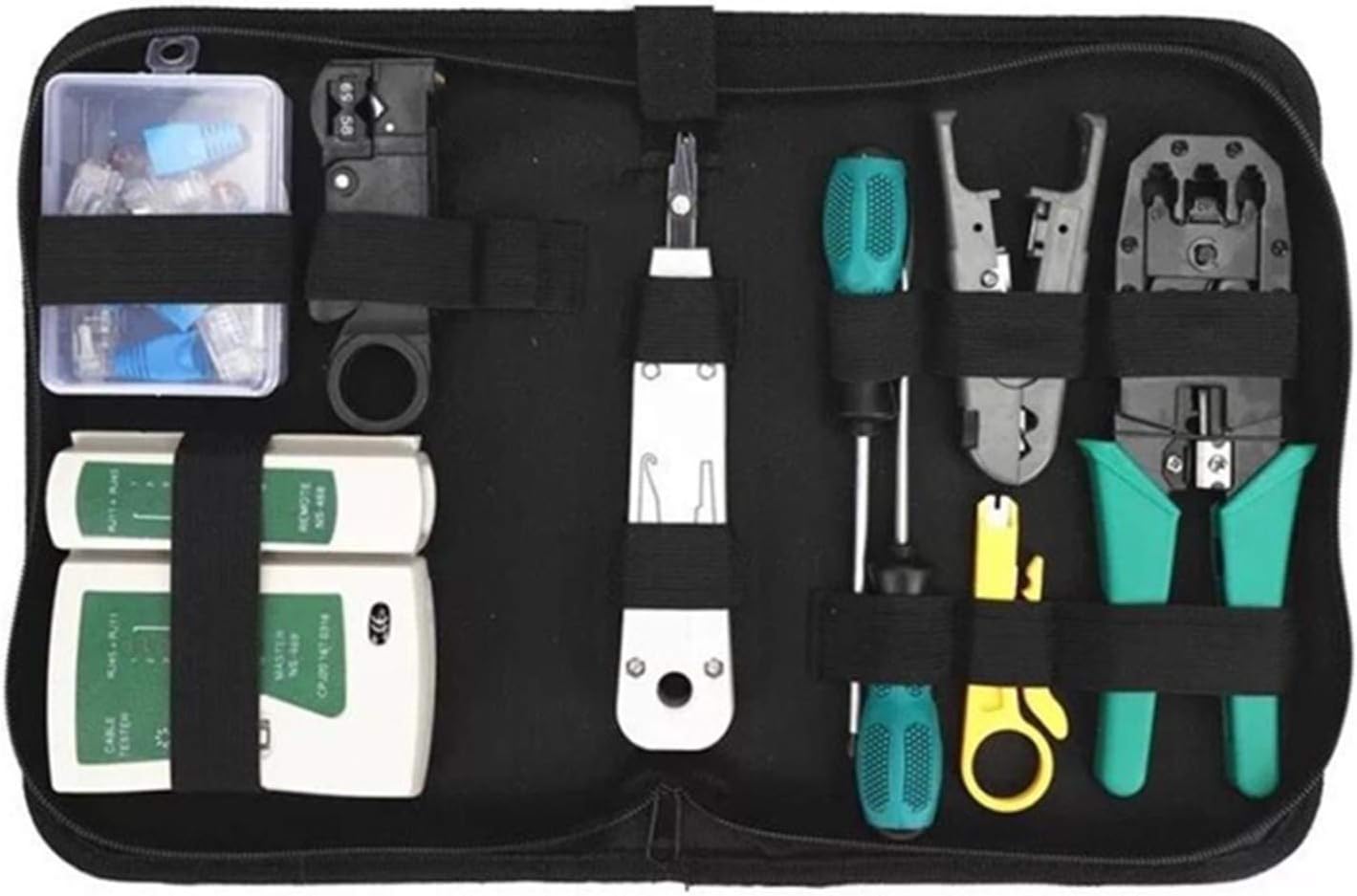 Network Tool Kit for Cat5 Cat5e Cat6, 11 in 1 Portable Ethernet Cable Crimper Kit with a Ethernet Crimping Tool, 8p8c 6p6c Connectors rj45 rj11 Cat5 Cat6 Cable Tester, 110 Punch Down Tool