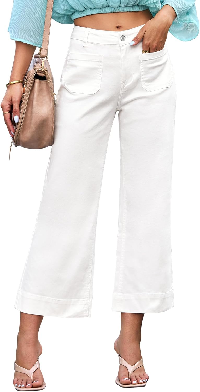 luvamia Wide Leg Jeans for Women Trendy High Waisted Flare Jeans Cropped Denim Pants Stretchy Baggy with Patch Pockets