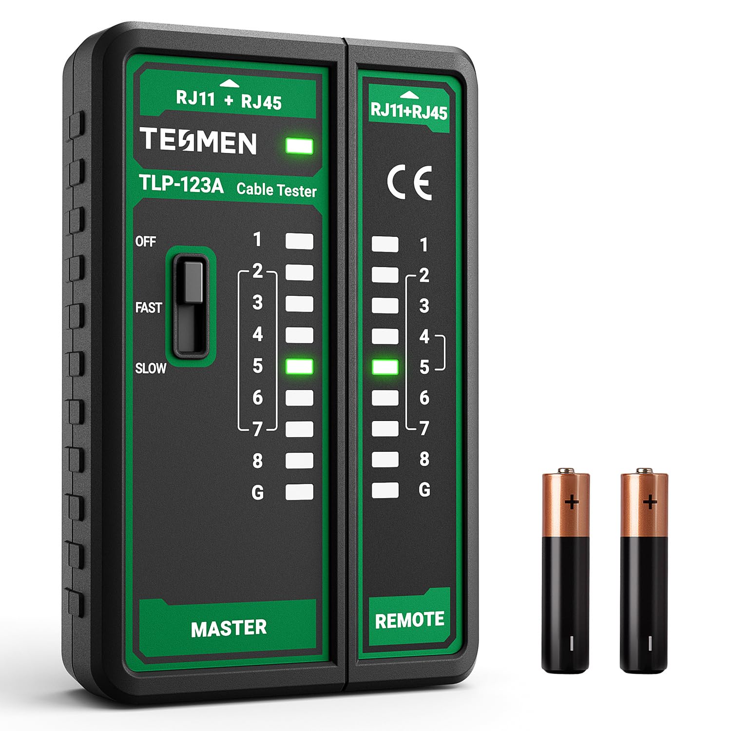 TESMEN TLP-123A Network Cable Tester for RJ11 RJ45, Ethernet Wire Tool for CAT5/CAT5E/CAT6/CAT6A/CAT7/UTP&STP, LAN & TEL Continuity Test, Suitable for Cable Maintenance - Green
