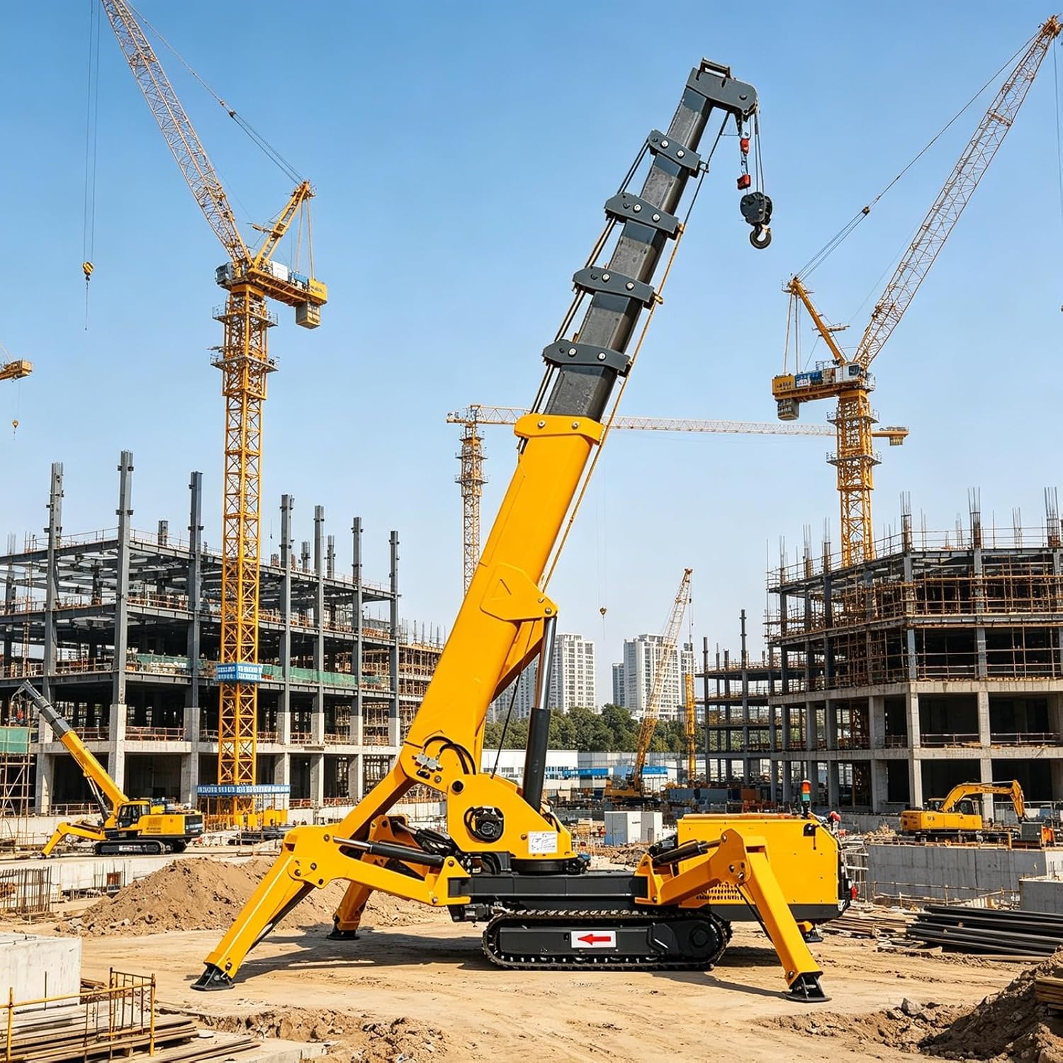 Portable Mini Crane 8 Ton Hydraulic Crawler Type with Wireless Remote, 5 Stage Telescopic Boom and 360 Degree Swing for Heavy Lifting and Industrial Applications