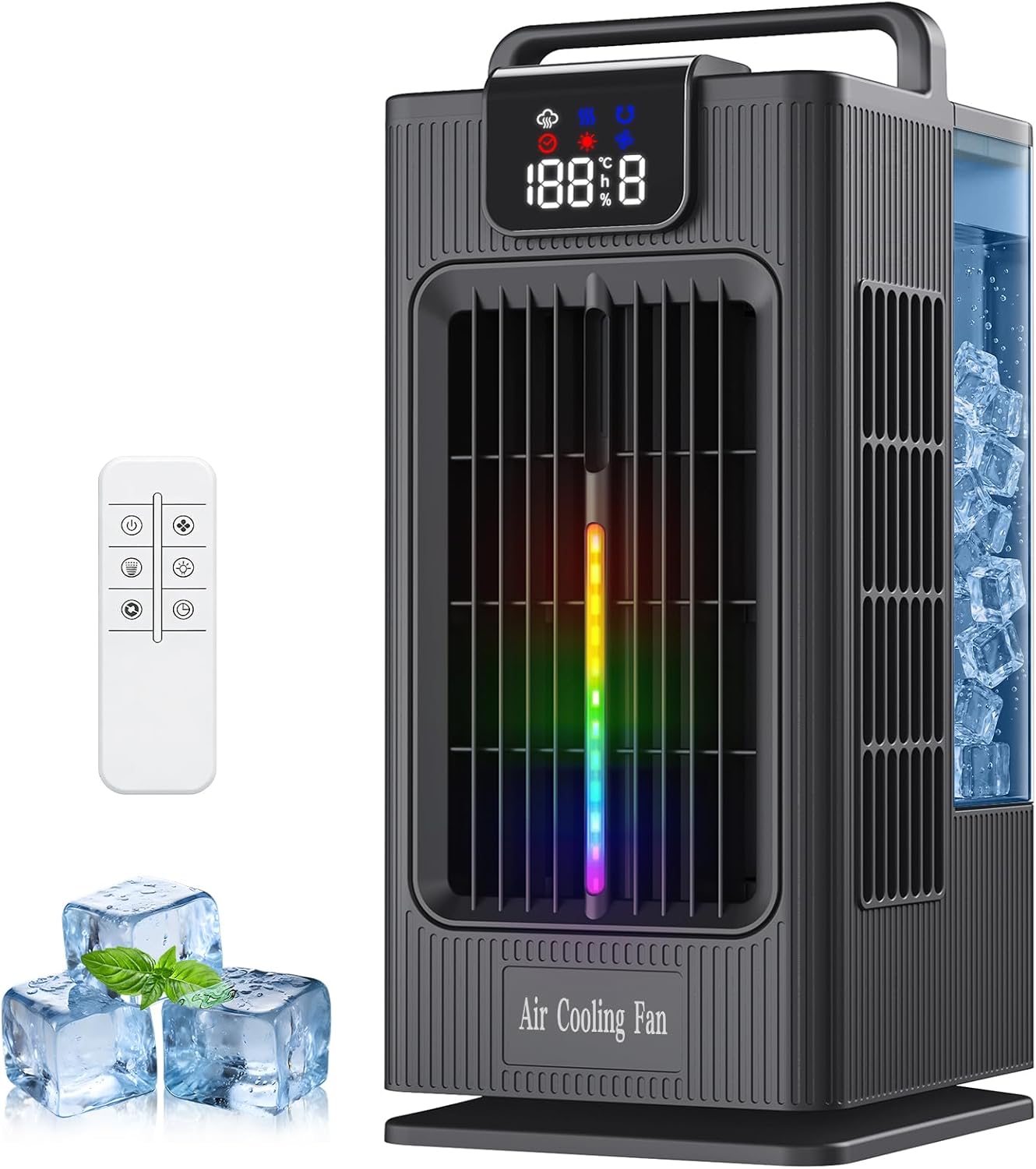 Portable Air Conditioner, 4-in-1 Personal Mini Air Conditioner Cooling Fan, 2000ML Portable AC Evaporative Air Cooler with 1-8H Timer, 120° Oscillation, 4 Speeds & 7 RGB Light Modes for Room Office
