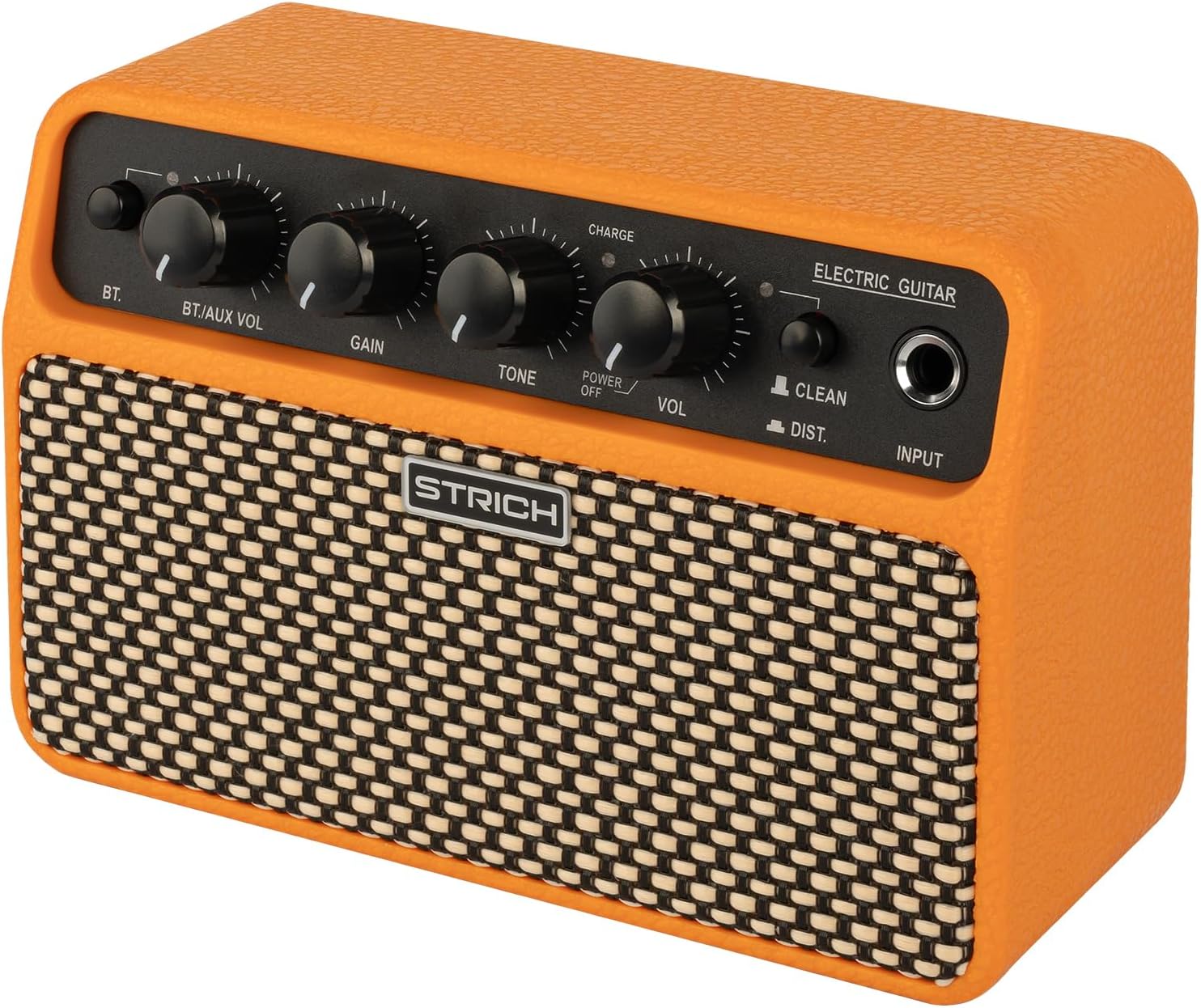 DSP Mini Electric Guitar Practice Amplifier, 2 x 5W Dual Speakers Wireless Portable Desktop Amp with Clean/Distortion Modes, 3.5mm Headphone Jack for Beginner, Teen, Gift, Orange
