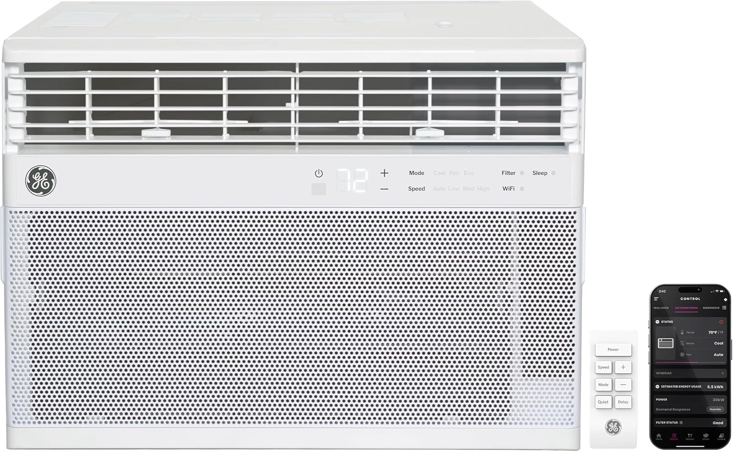 GE Window Air Conditioner 8,000 BTU for Rooms up to 350 sq ft., Wi-Fi Enabled, Energy-Efficient Cooling for Medium Rooms, Easy Install Kit, Control Using Remote or Smartphone App, White