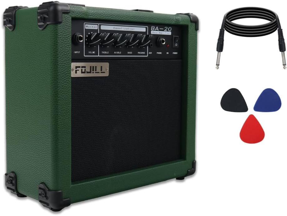 20W Watt Electric Bass Guitar Amplifier Amp Practice Performance Stage Small Portable Travel with Headphone Jack Aux Treble Middle Bass Presence Volume