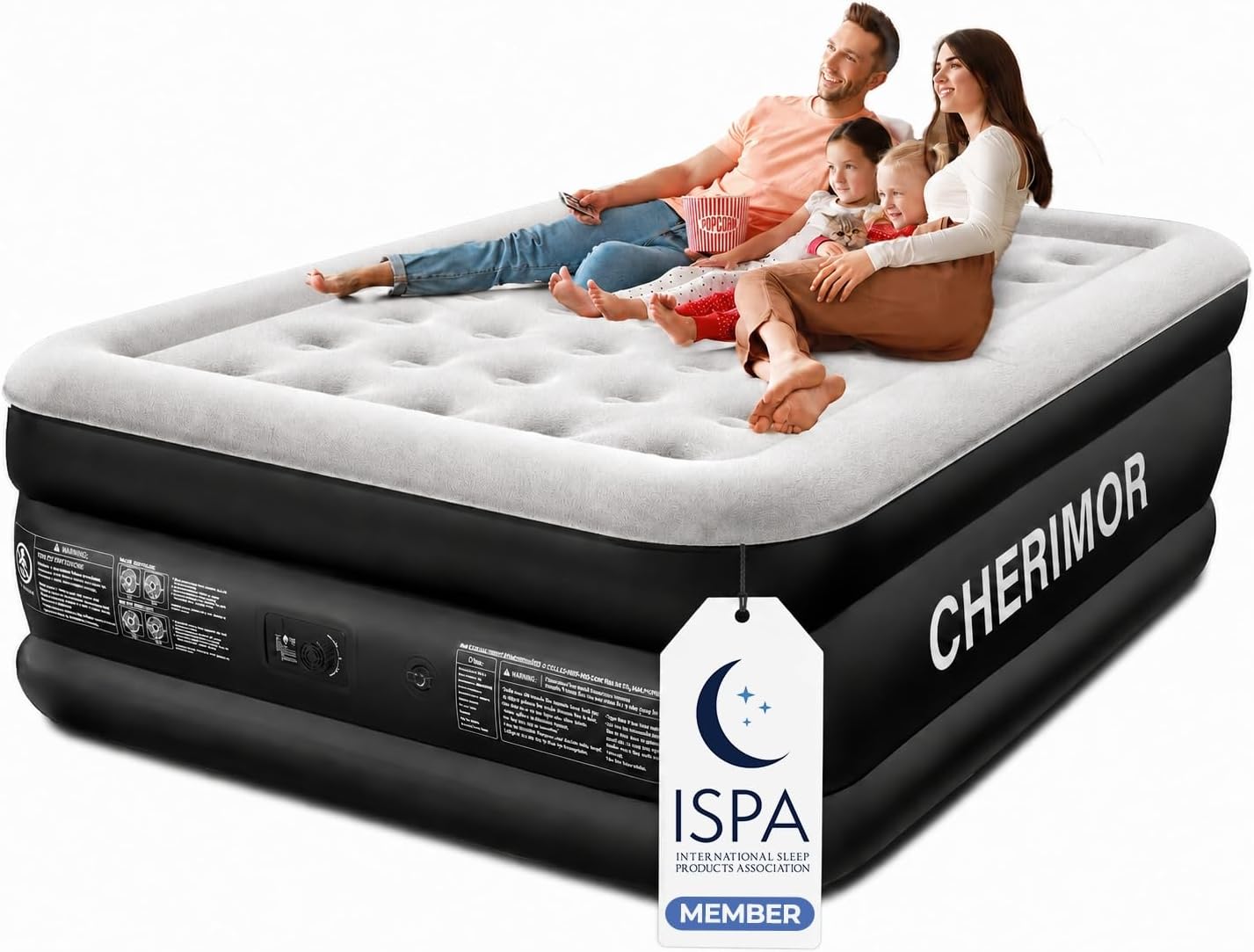 CHERIMOR Queen Air Mattress with Built-in Pump, 18" Raised Comfort, 48Hr Leak-Proof Test, Upgraded Honeycomb Pillar Design, Supports 800 lbs, 3-Min Inflation-Inflatable Bed for Home Guests & Camping