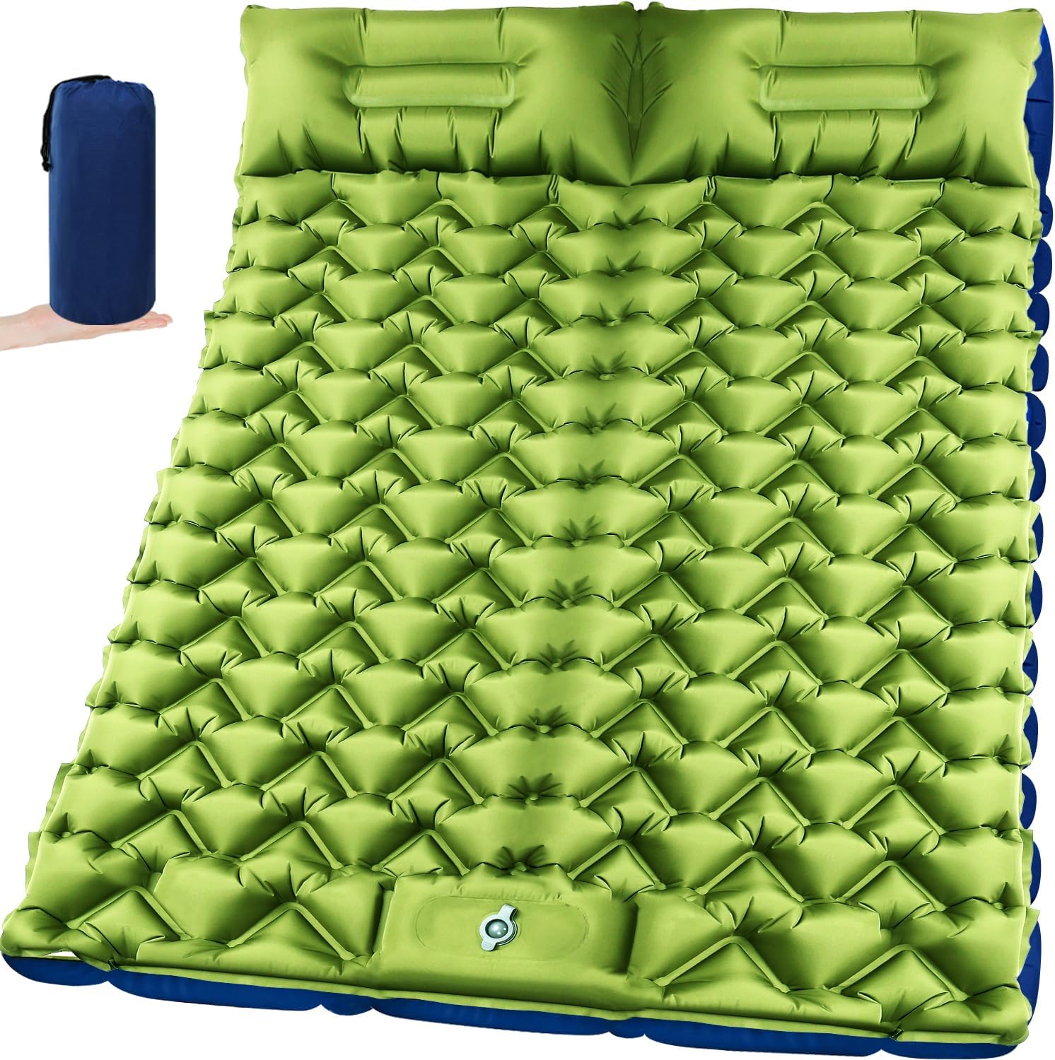 Double Sleeping Pad, Ultralight 4in Extra-Thick for 2 Person with Built-in Pillow & Foot Pump Sleep Mat, Compact Inflatable Camping Mat for Backpacking Hiking Travel Tent Camp Gear Gifts