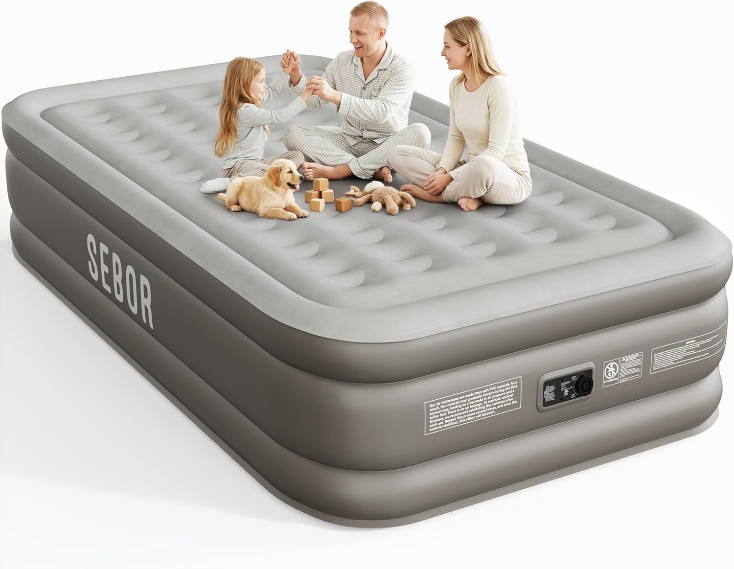 Air Mattress Queen with Built-in Pump 18", Comfortable Self-Inflating Blow up Mattress with High-Speed Pump, Durable Queen Size Air Mattress with Storage Bag for Guests, Moving, Camping, Travel