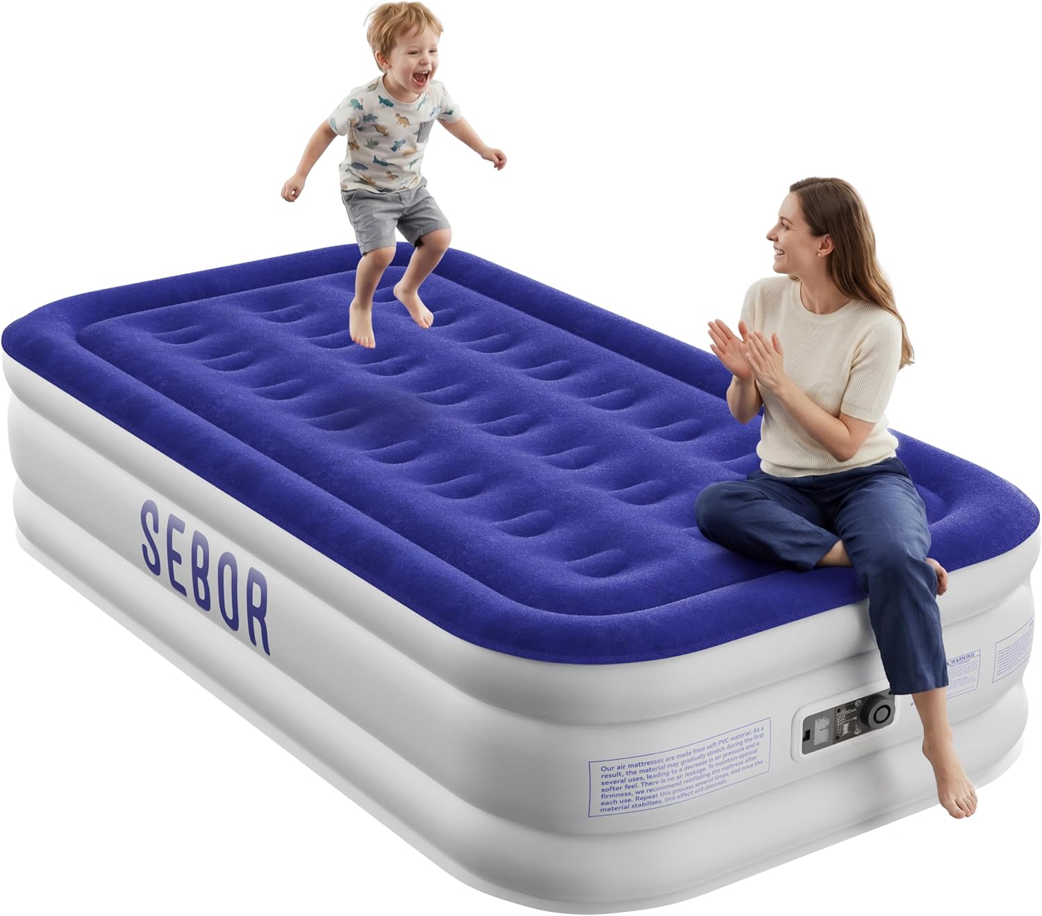 Air Mattress with Built-in Pump 18", Comfortable Self-Inflating Air Mattress with High-Speed Pump, Durable Blow Up Mattress Twin with Storage Bag for Guests, Camping, Travel（Blue,18" Twin XL