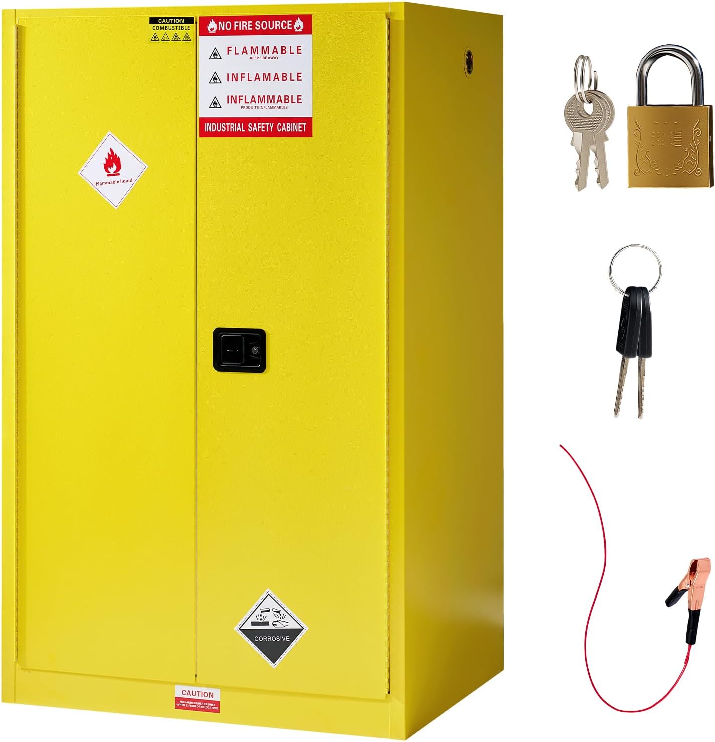 100 Gal Flammable Safety Cabinet, 70x43x34 Inch, Cold-Rolled Steel, Adjustable Shelves, OSHA & CE Certified for Industrial, Commercial, Laboratory, and Institutional Use, Yellow